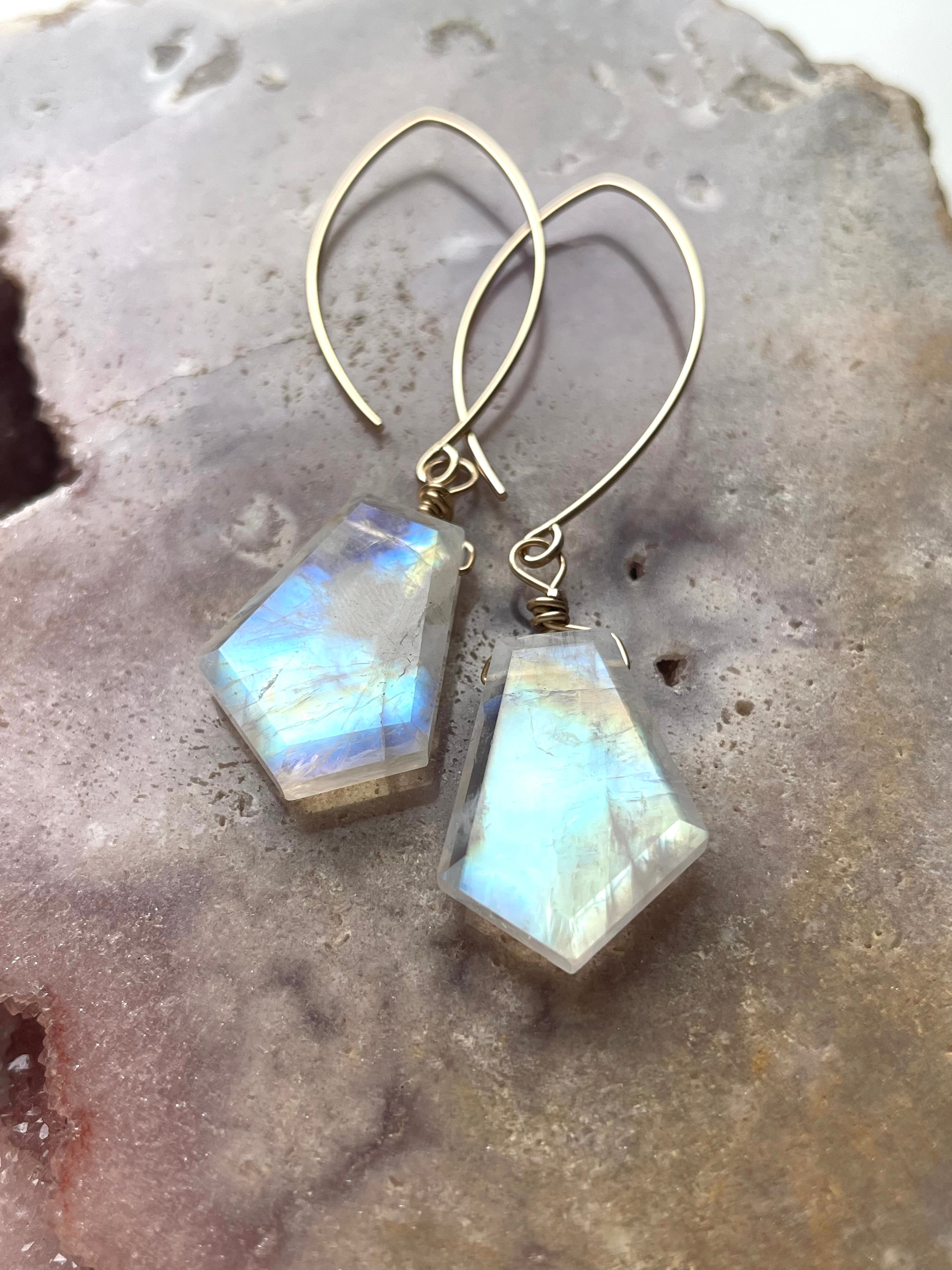 Rainbow Moonstone Drop Earrings - 14K Gold June Birthstone Jewelry for Women - Perfect for Weddings, Parties & Special Occasions