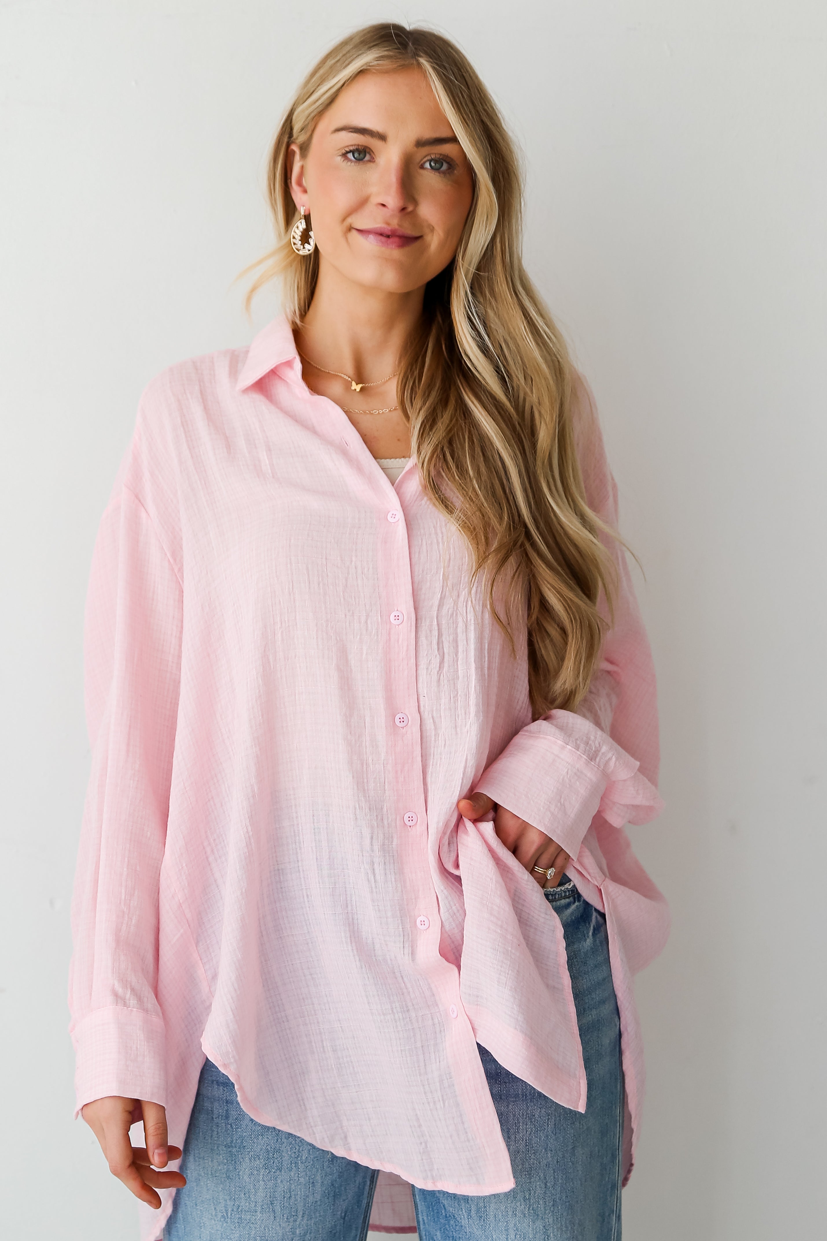 Allison Oversized Button Up Blouse for Women - Stylish Loose Fit Long Sleeve Shirt - Perfect for Work, Casual Outfits & Layering