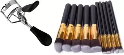 Premium Eyelash Curler EC-02 & 11-Piece Synthetic Makeup Brush Set - Professional Beauty Tools for Eye Makeup, Contouring & Daily Cosmetics Application