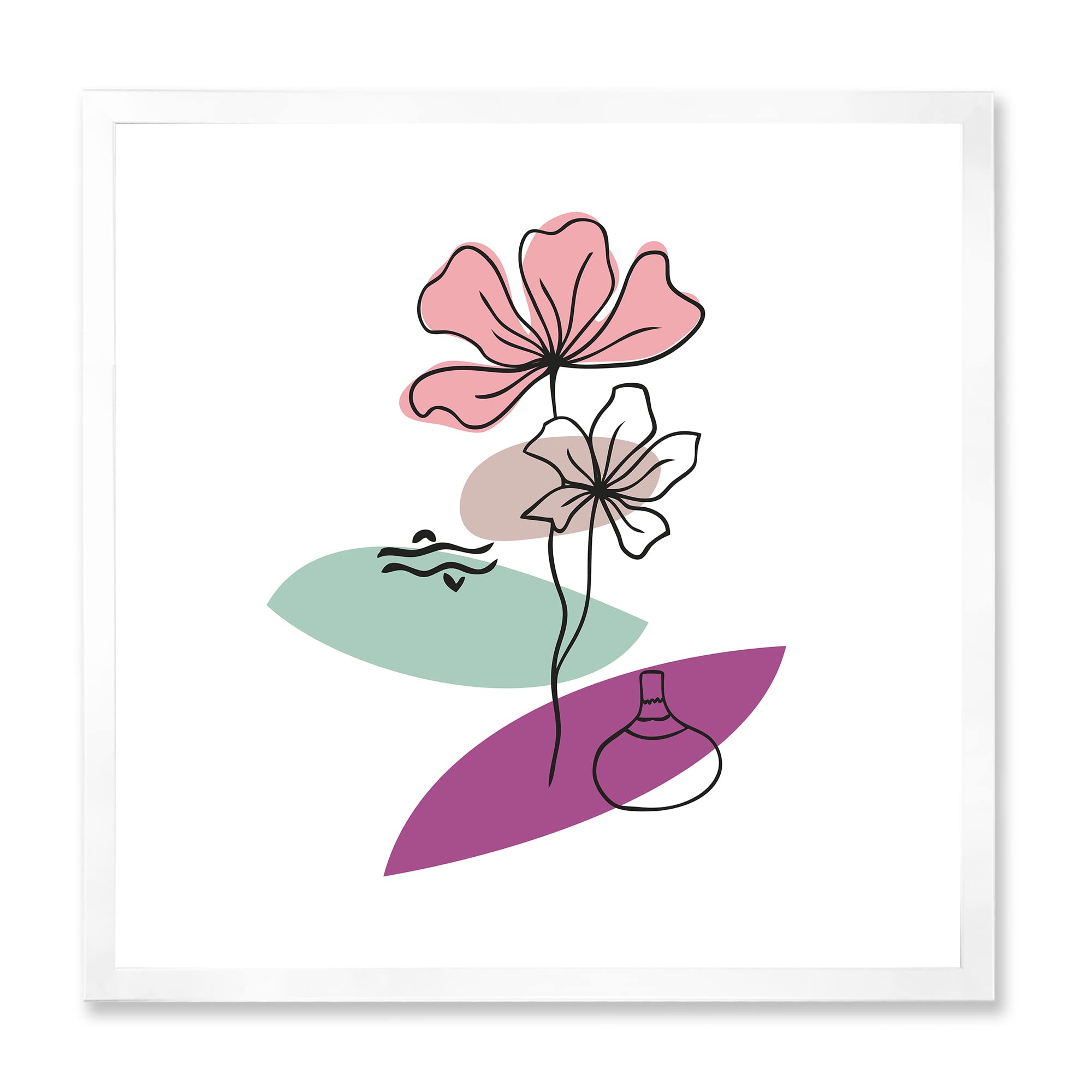 DesignQ Modern Abstract Floral Framed Wall Art with Elementary Shapes - Perfect for Living Room, Bedroom & Office Decor