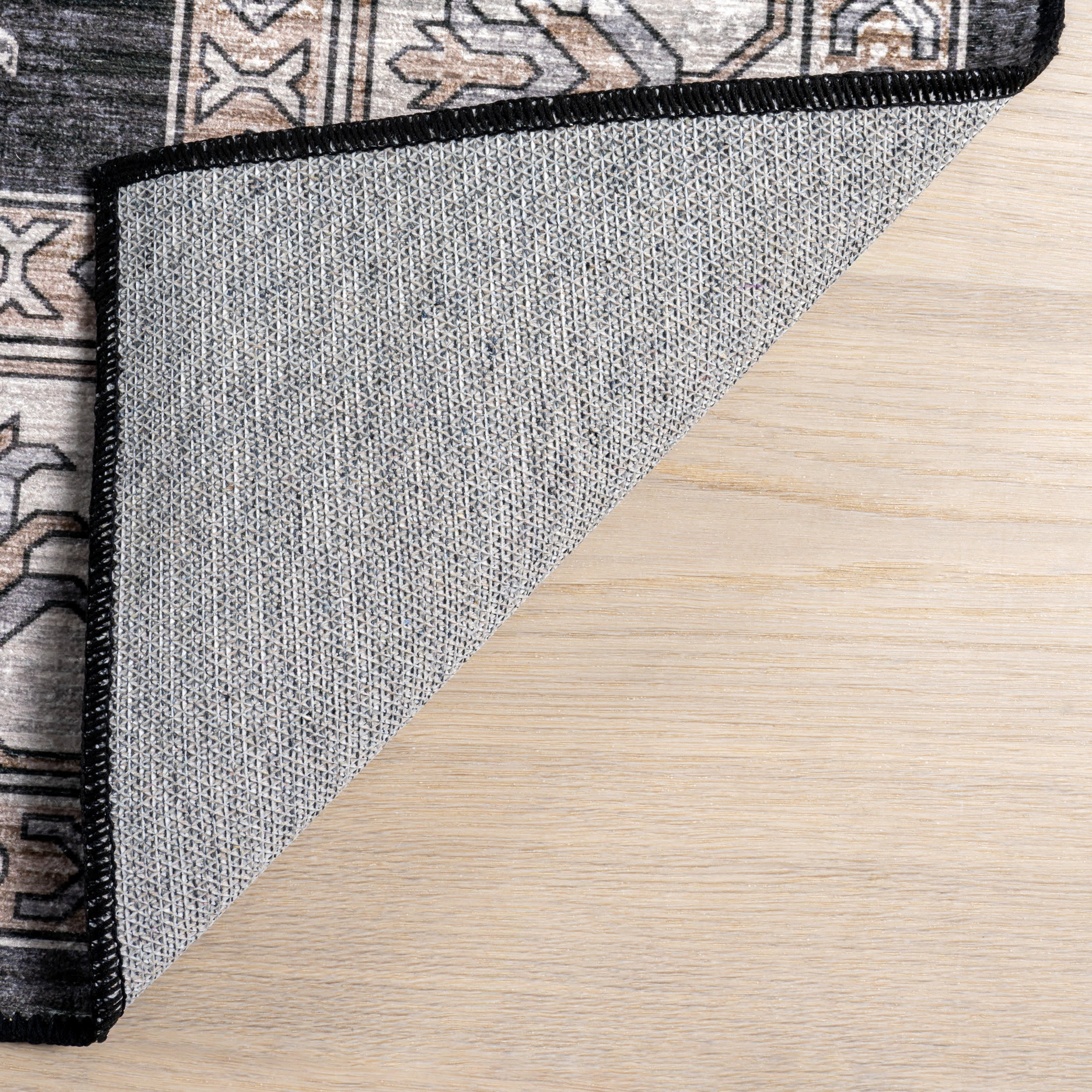 Andrea Bordered Spill Proof Washable Rug - Charcoal Grey | Non-Slip Kitchen & Living Room Rug for High Traffic Areas | Easy to Clean & Durable Home Decor