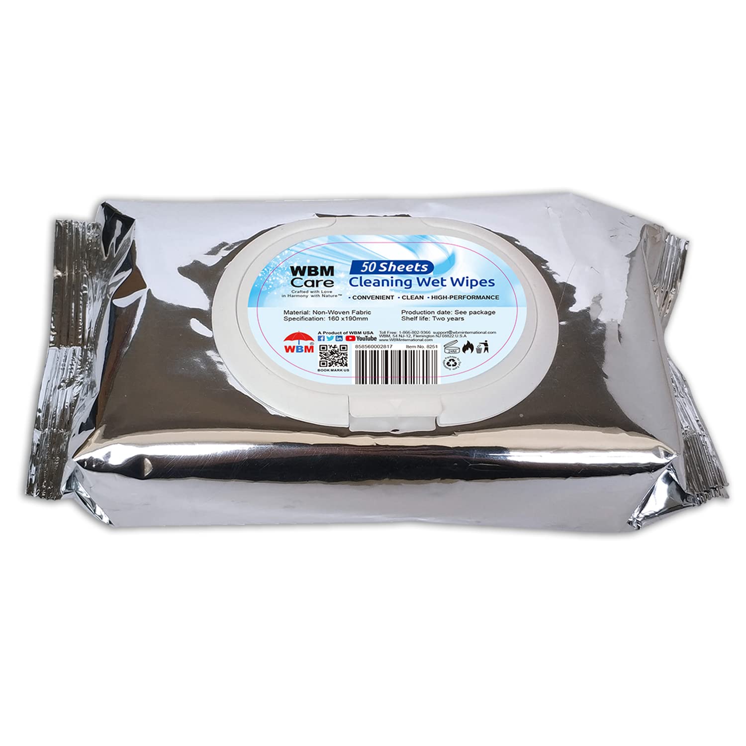 WBM Care Thick & Strong Unscented Wet Wipes - 50 Sheets per Pack (6 Packs) | Multi-Surface Cleaning Wipes with Flip-Top Dispenser | Ideal for Home, Office, Baby Care & Travel Use