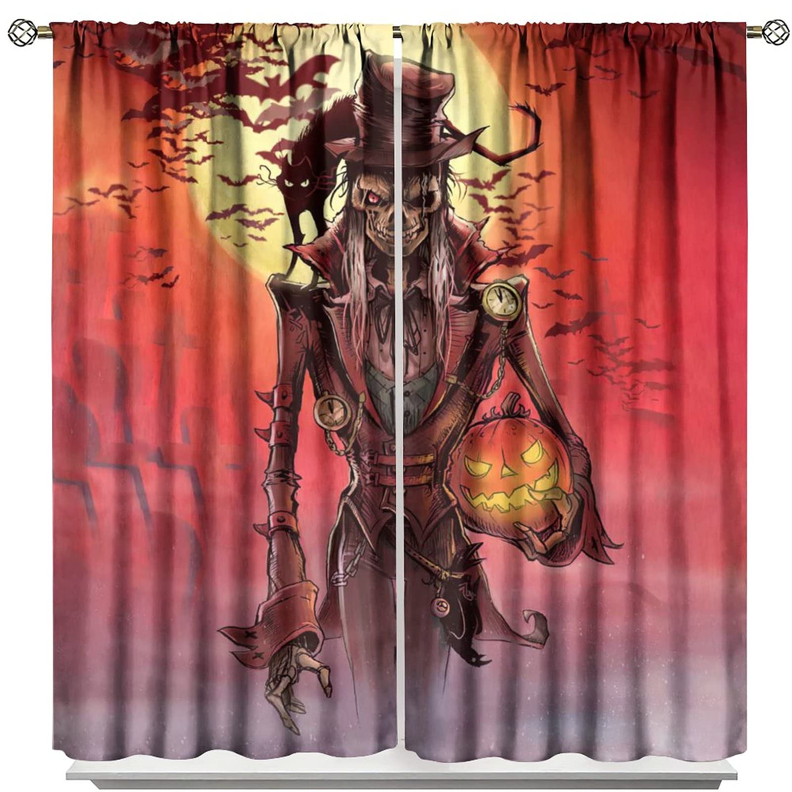 Halloween Blackout Curtains - Thermal Insulated Room Darkening Drapes with Scary Bone Design for Bedroom Windows (52x84 Inch) - Perfect for Halloween Decor & Year-Round Sleep Comfort