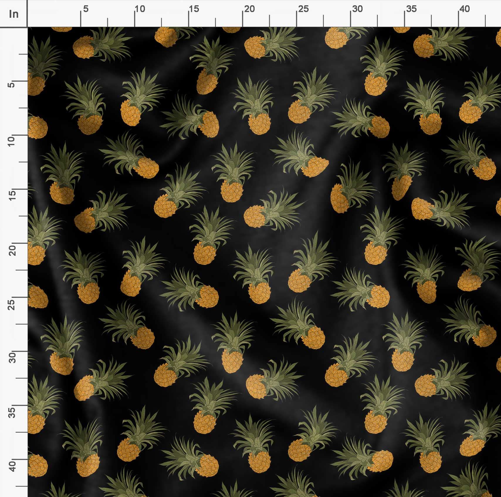 Soimoi Black Polyester Crepe Fabric by The Yard - 42 Inch Wide Tropical Pineapple Print Fabric for Fashion Apparel, Dresses, Home Decor & DIY Projects - Perfect for Summer Outfits, Curtains, Pillows & Crafting