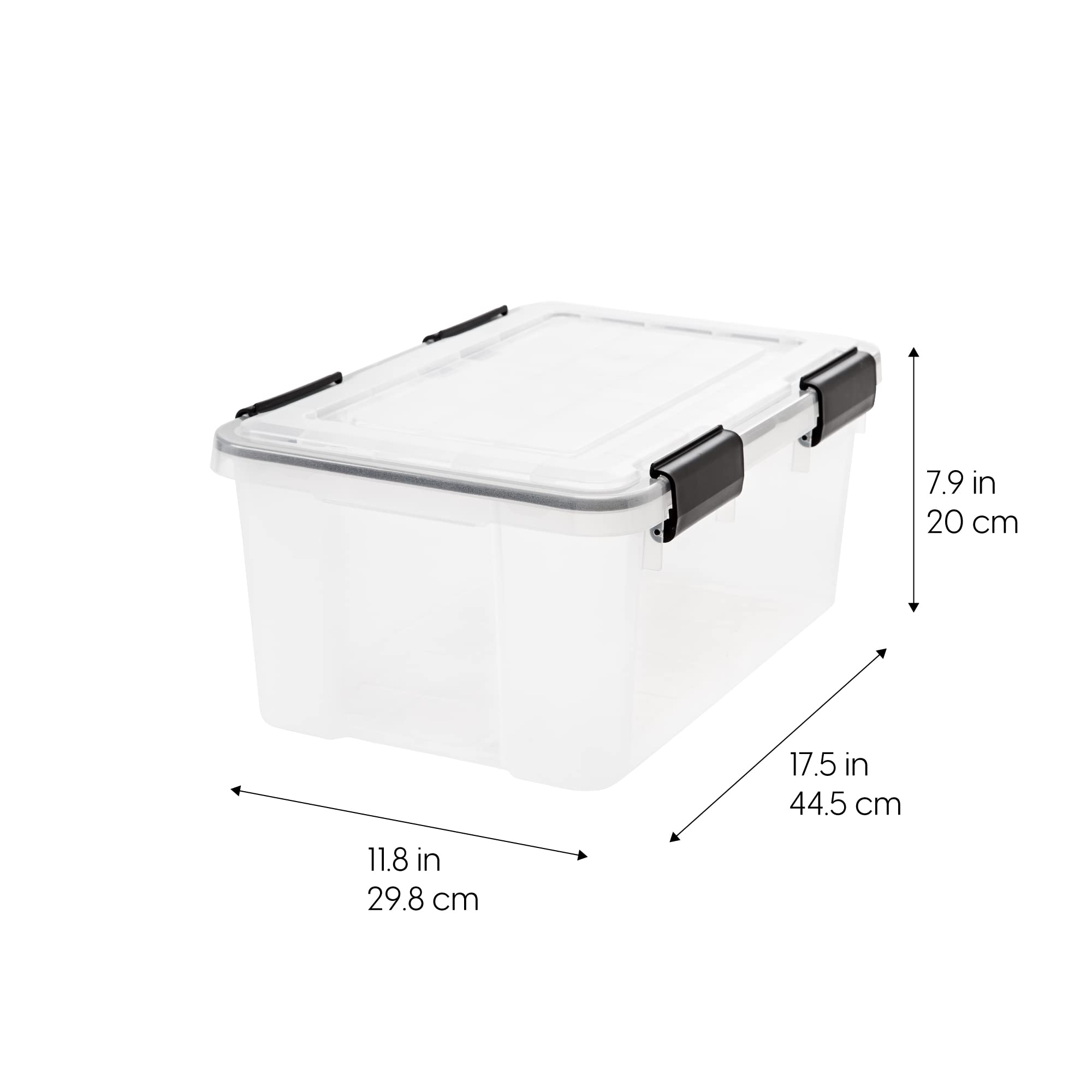 IRIS USA WeatherPro 19 Qt Storage Bins with Lids, 6 Pack - BPA-Free Plastic Airtight Containers with Secure Latch & Seal, Stackable Nestable Tote Bins for Home Organization, Kitchen, Pantry & Garage Storage (Clear/Black)