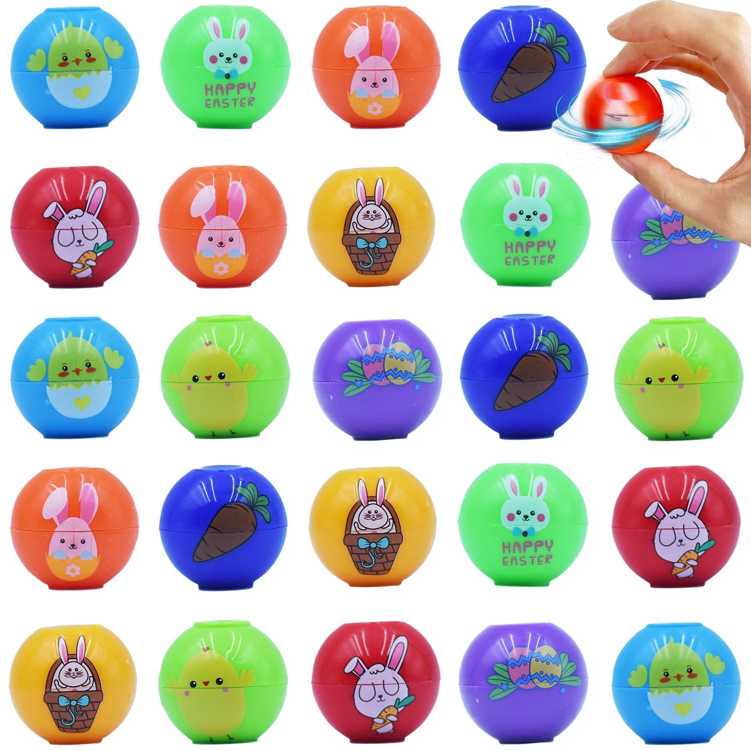 24-Piece Mini Fidget Spinner Ball Toy Set for Kids & Adults - Stress Relief Sensory Toys for ADHD, Anxiety - Easter Basket Stuffers, Party Favors, Classroom Prizes (Easter Theme) - Perfect for Gifts, Stocking Stuffers & Sensory Play