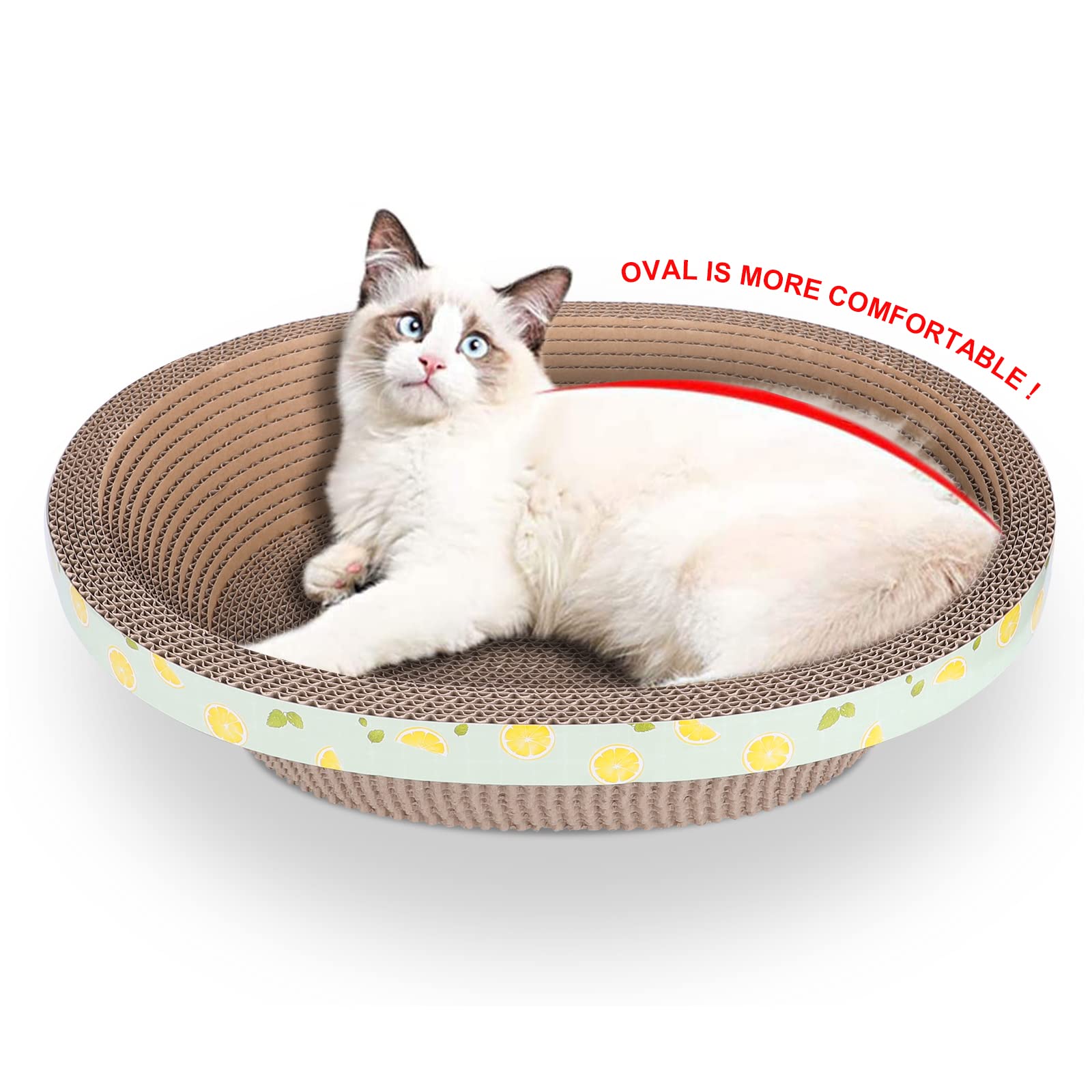 Premium Oval Cat Scratcher Lounge - Large Cardboard Scratch Pad & Cat Bed for Furniture Protection - Durable Cat Toy for Training & Play - Perfect for Living Rooms, Bedrooms & Home Offices
