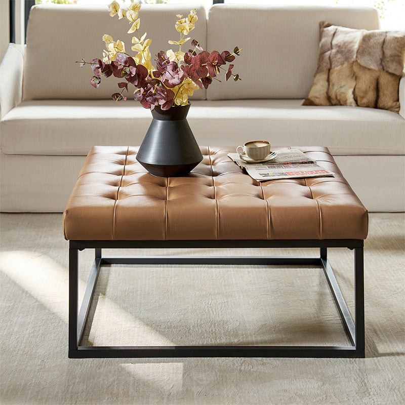 Genuine Leather Ottoman with Open Frame Base - Modern Footrest & Storage Stool for Living Room, Bedroom, or Office