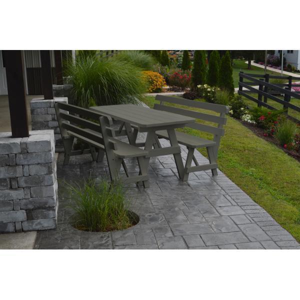 6ft & 8ft Yellow Pine Wood Picnic Table with 2 Backed Benches - Outdoor Dining, Backyard BBQ, Park & Camping Furniture for Family Gatherings