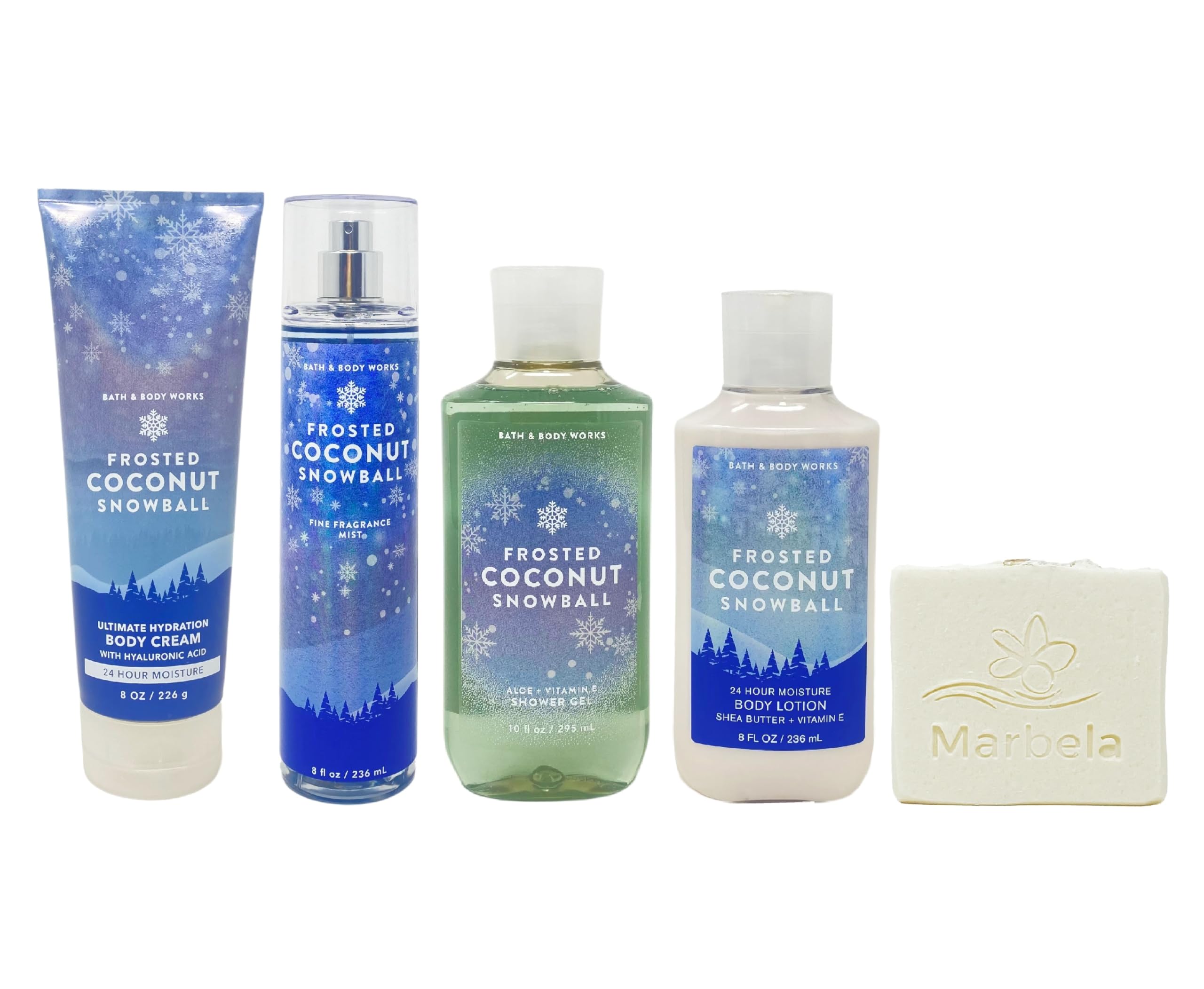 Bath & Body Works Frosted Coconut Snowball Deluxe Gift Set - Fragrance Mist, Body Cream, Lotion & Shower Gel with Natural Oats Soap Bar | Winter Holiday Skincare & Body Care Bundle for Women | Perfect for Gifts, Self-Care & Spa Days