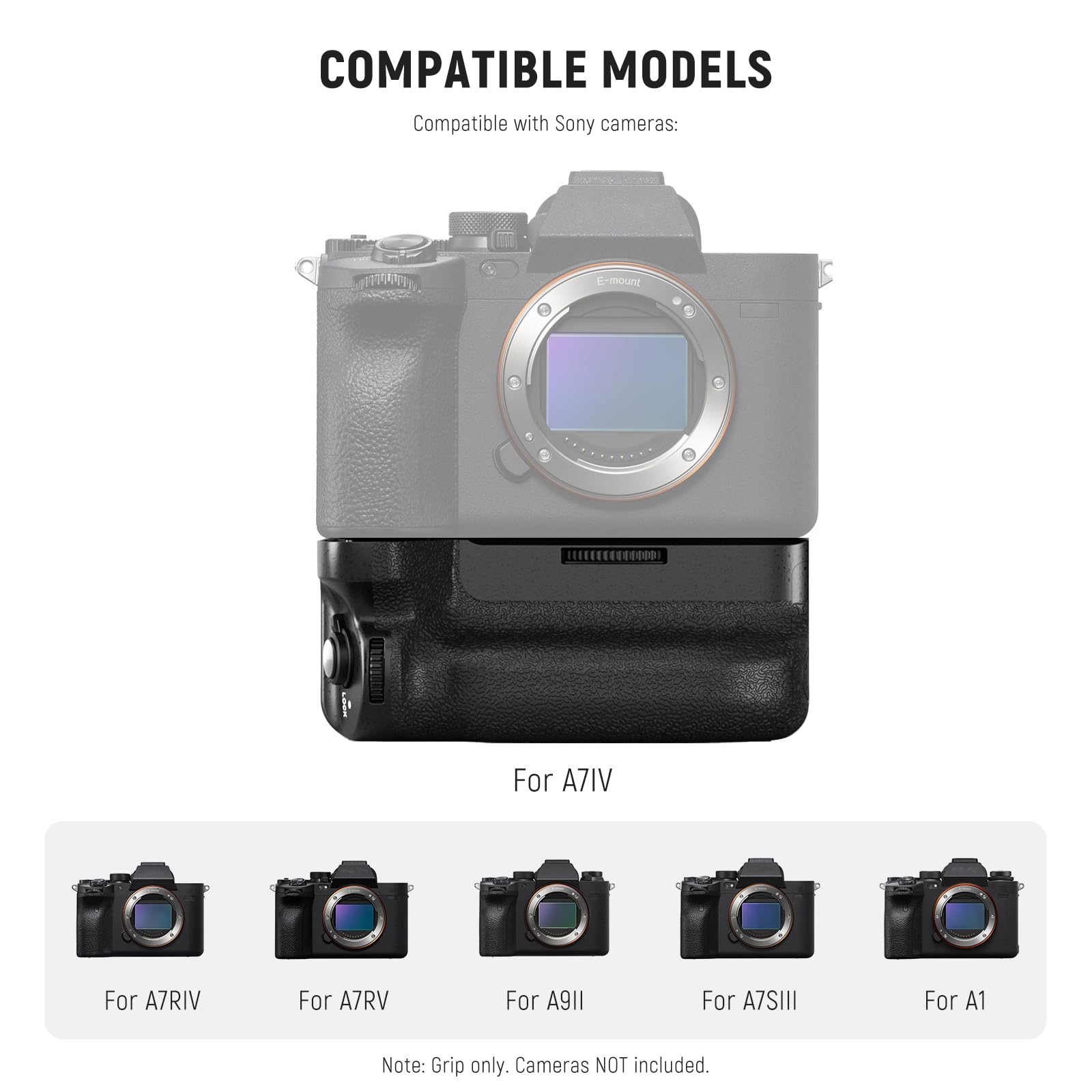 NEEWER Vertical Battery Grip with 2 NP-FZ100 Batteries & Charger Kit for Sony A7R V/A7R IV/A9 II/A7 IV/A7S III/A1 - Compatible with VG-C4EM & BG-A7IV - Perfect for Photography, Videography & Travel Shooting