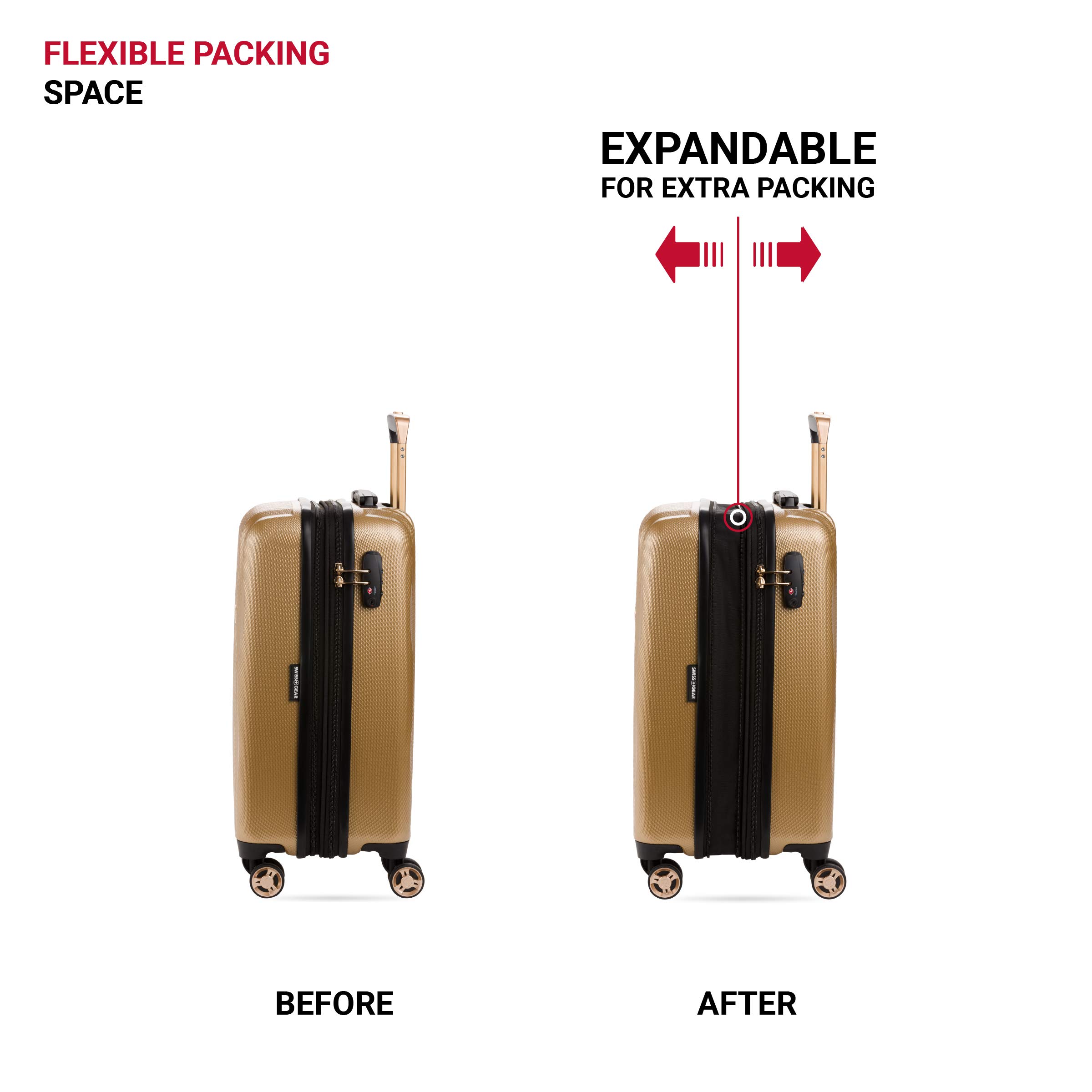 SwissGear 7272 Energie Expandable Hardside Spinner Wheel Carry-On Luggage 19 Inch with TSA Lock - Gold | Perfect for Air Travel, Business Trips & Weekend Getaways