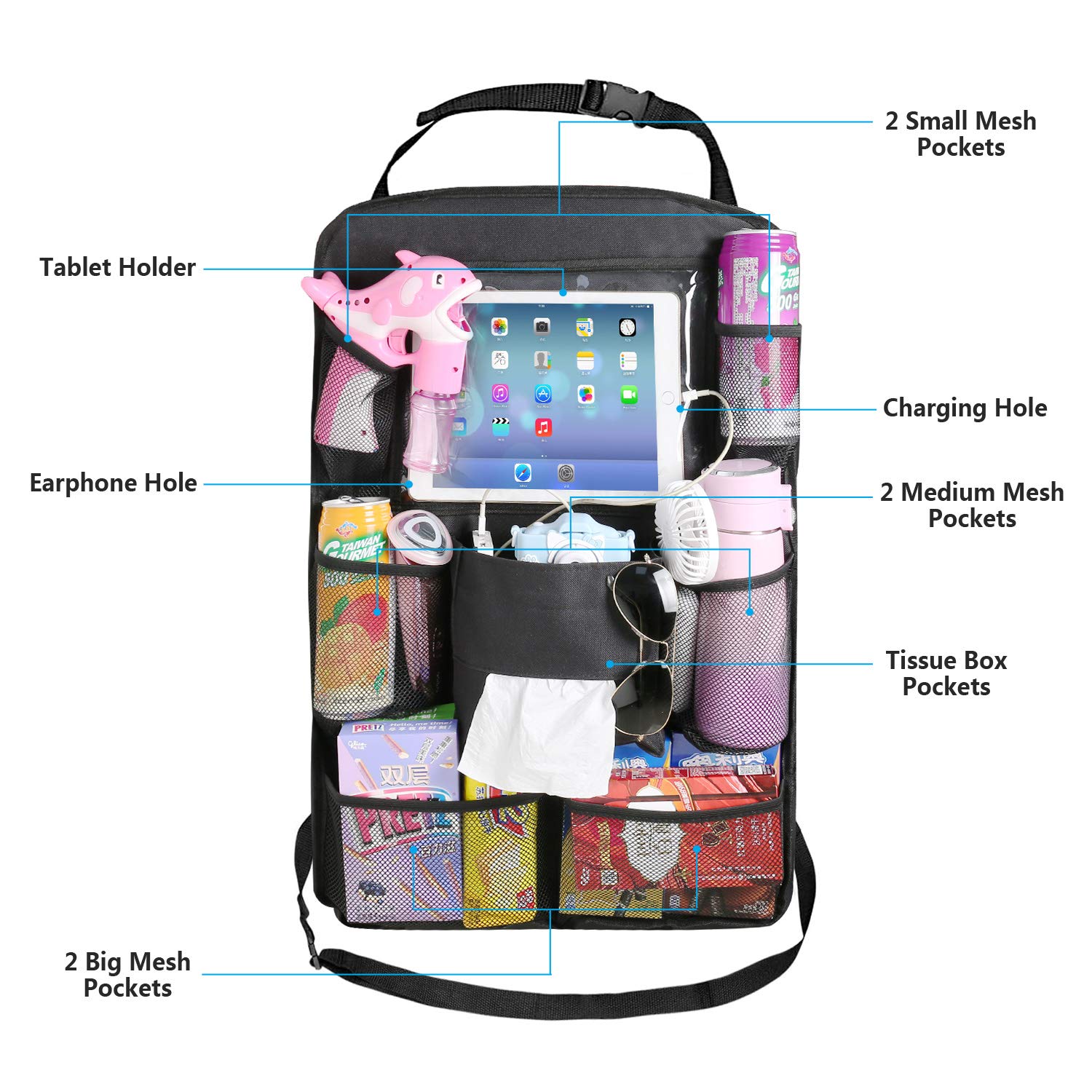 Car Backseat Organizer with Tablet Holder & 8 Storage Pockets - Premium Car Seat Organizer for Kids Toys, Snacks & Essentials - Perfect for Road Trips, Family Travel & Daily Commute