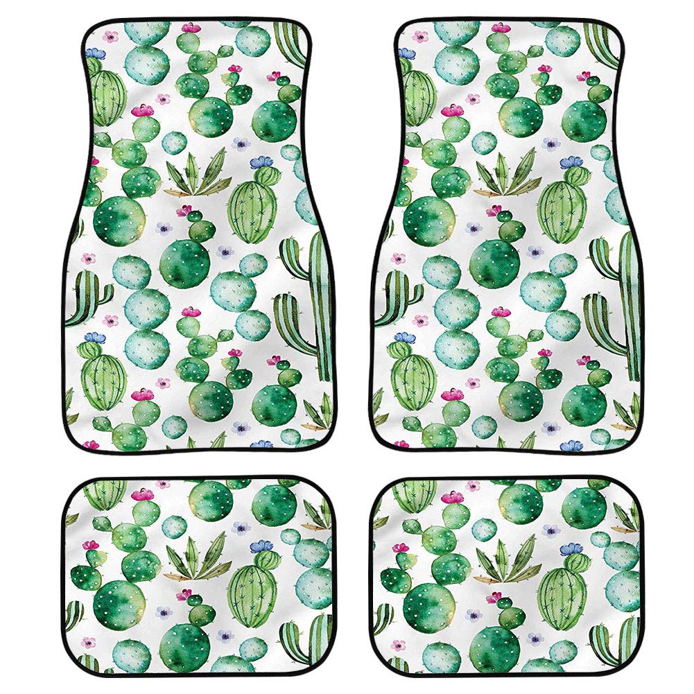 TOADDMOS Green Cactus Floral Universal Fit Car Floor Mats - 4-Piece Set for Sedans, SUVs & Trucks | Non-Slip, All-Weather Protection | Perfect for Road Trips, Daily Commutes & Outdoor Adventures