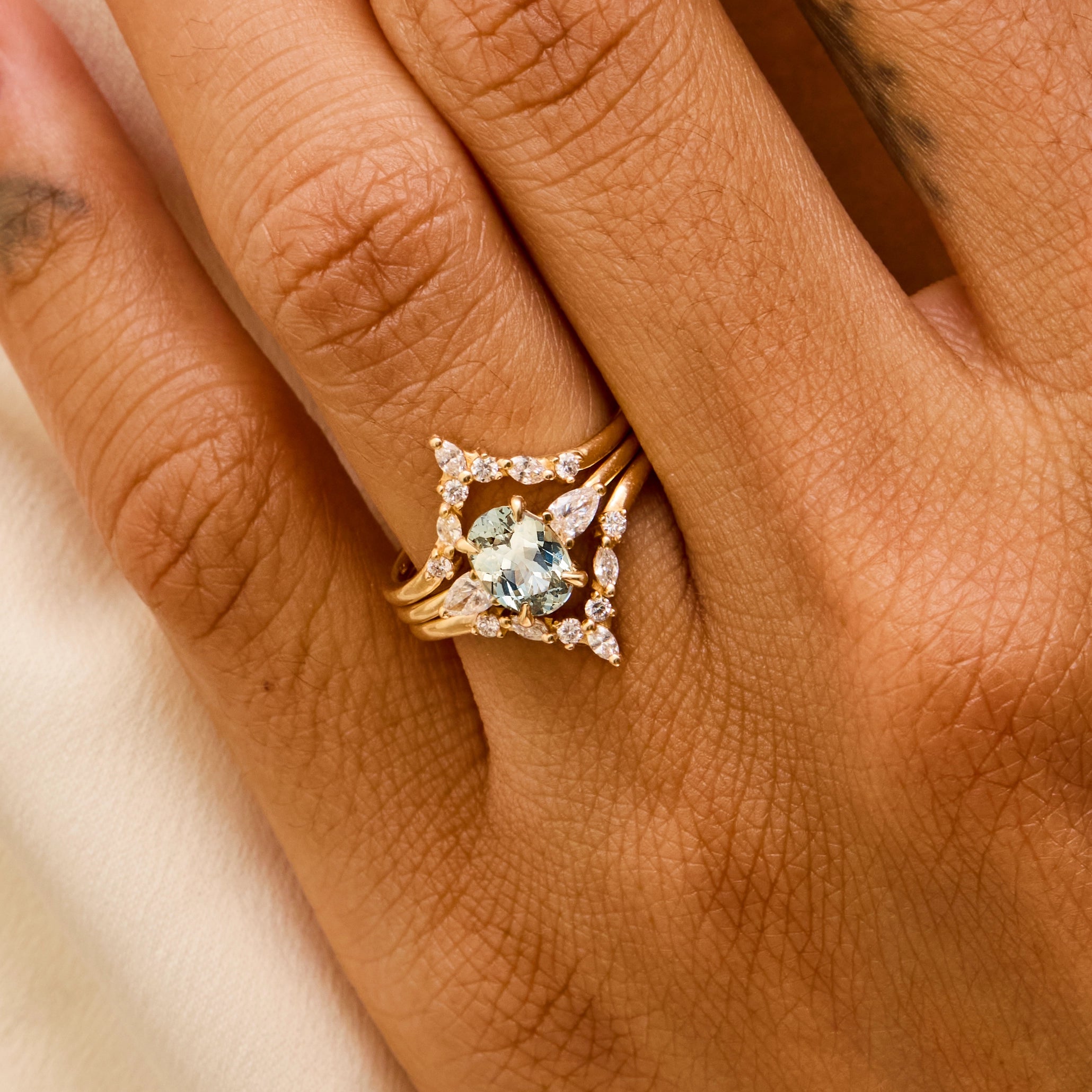 Unique 14K Yellow Gold Oval Sapphire & Diamond Ring - Handcrafted Garden Whispers Collection for Women, Perfect for Weddings, Anniversaries & Special Occasions