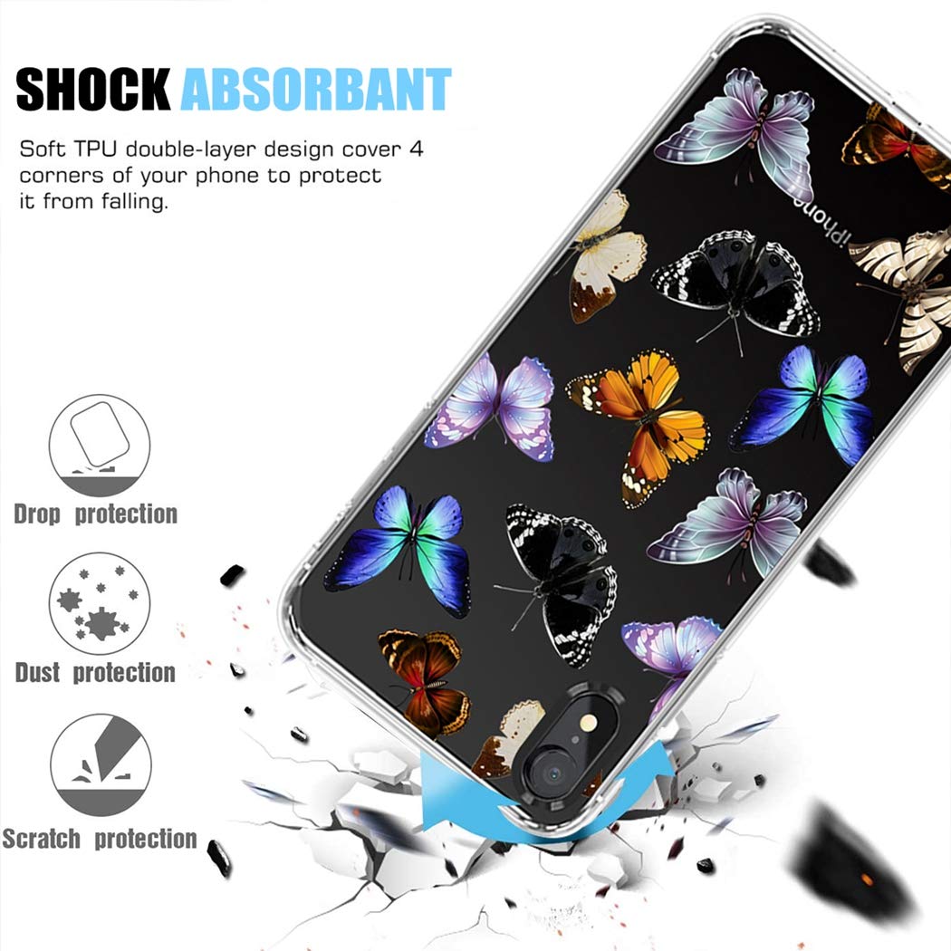 **iPhone XR Case 6.1 Inch - Soft Clear TPU Shockproof Protective Phone Cover for Women & Girls, Colorful Butterfly Design - Perfect for Everyday Use, Travel & Gift Giving**
