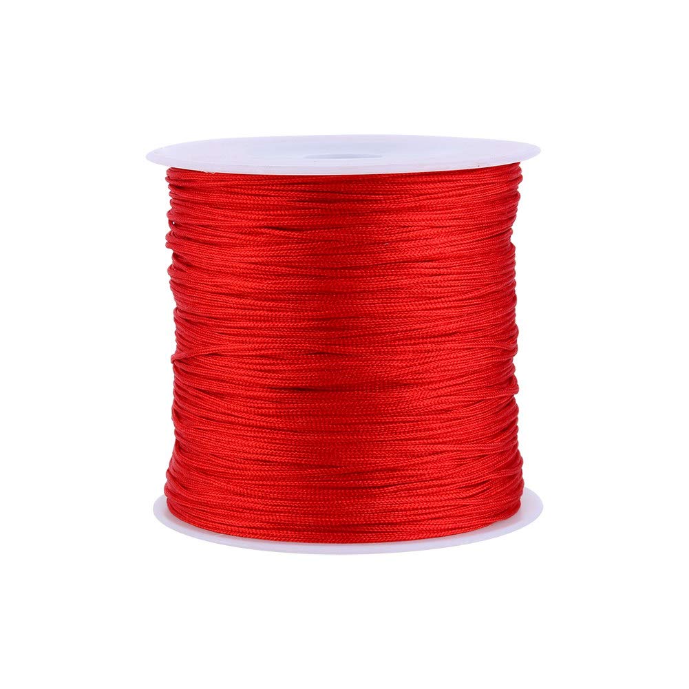 100M x 0.8mm Nylon Macrame Cord - Shamballa Bracelet String, Chinese Knot Rattail Thread, Round Knitting Rope for DIY Jewelry Making, Friendship Bracelets, and Home Decor (Red)