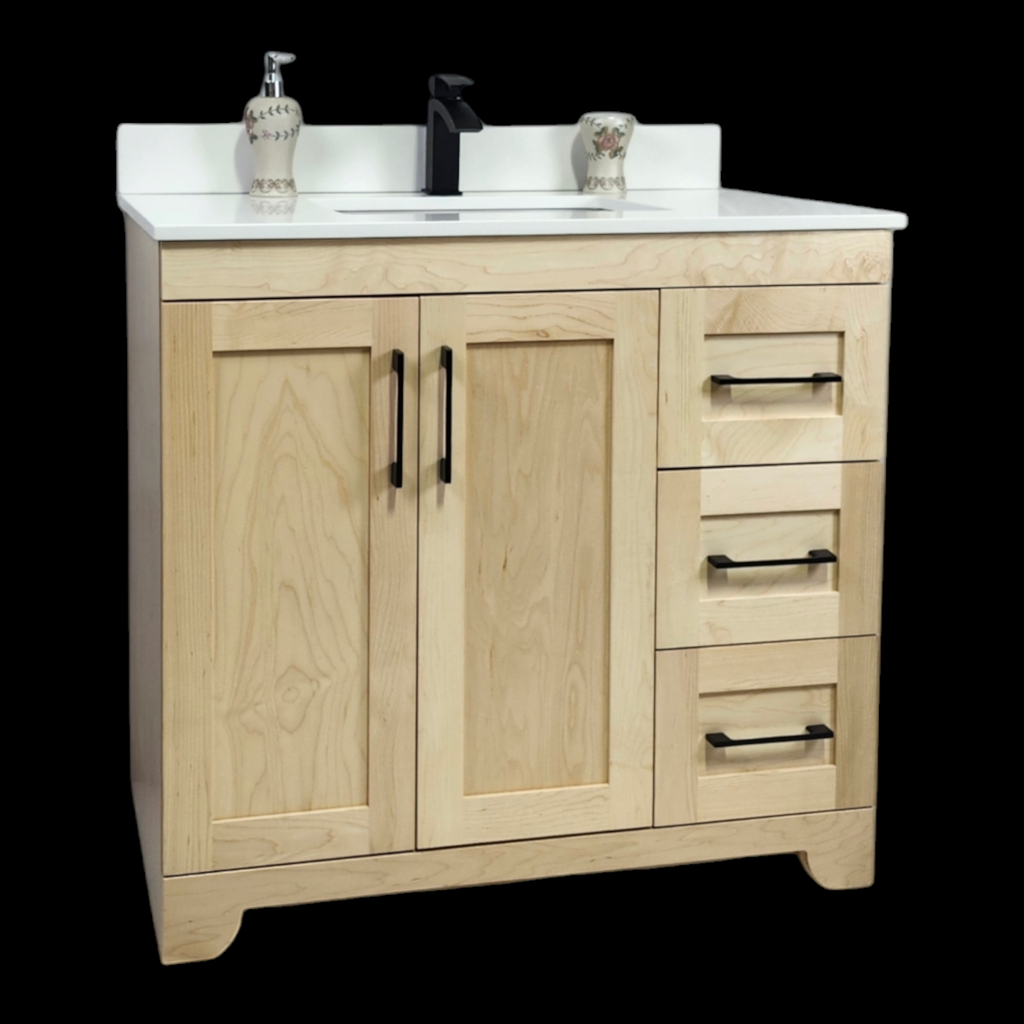 Natural Stain Bathroom Vanity with Quartz Countertop - 36