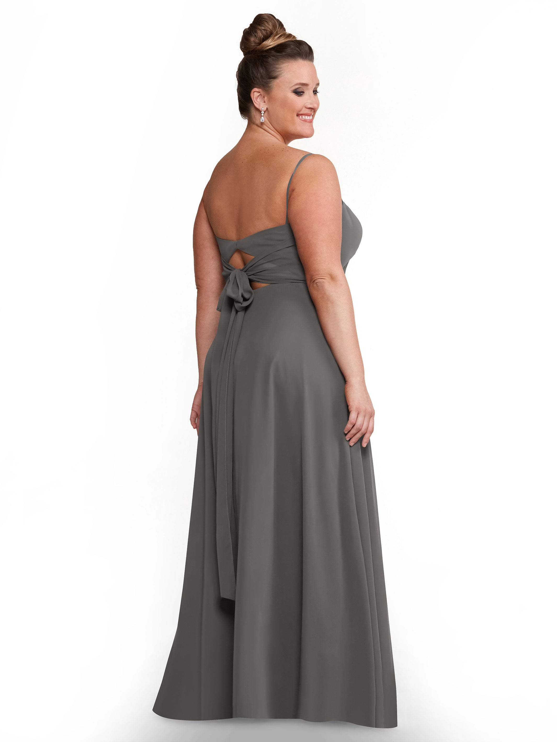Elegant A-Line Bridesmaid Dress with Flowy Chiffon Skirt and Thigh Slit - Perfect for Weddings, Formal Events & Special Occasions