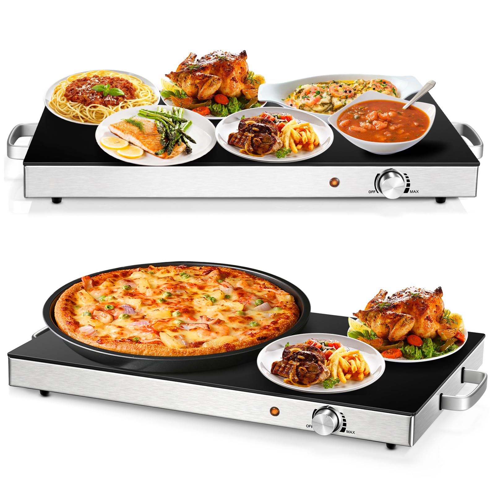 Giantex Electric Food Warmer 2-Pack, 22x15 Inch Buffet Warming Tray with Adjustable Temperature Control & Tempered Glass Surface - Perfect for Restaurants, Catering, Parties, and Home Entertaining