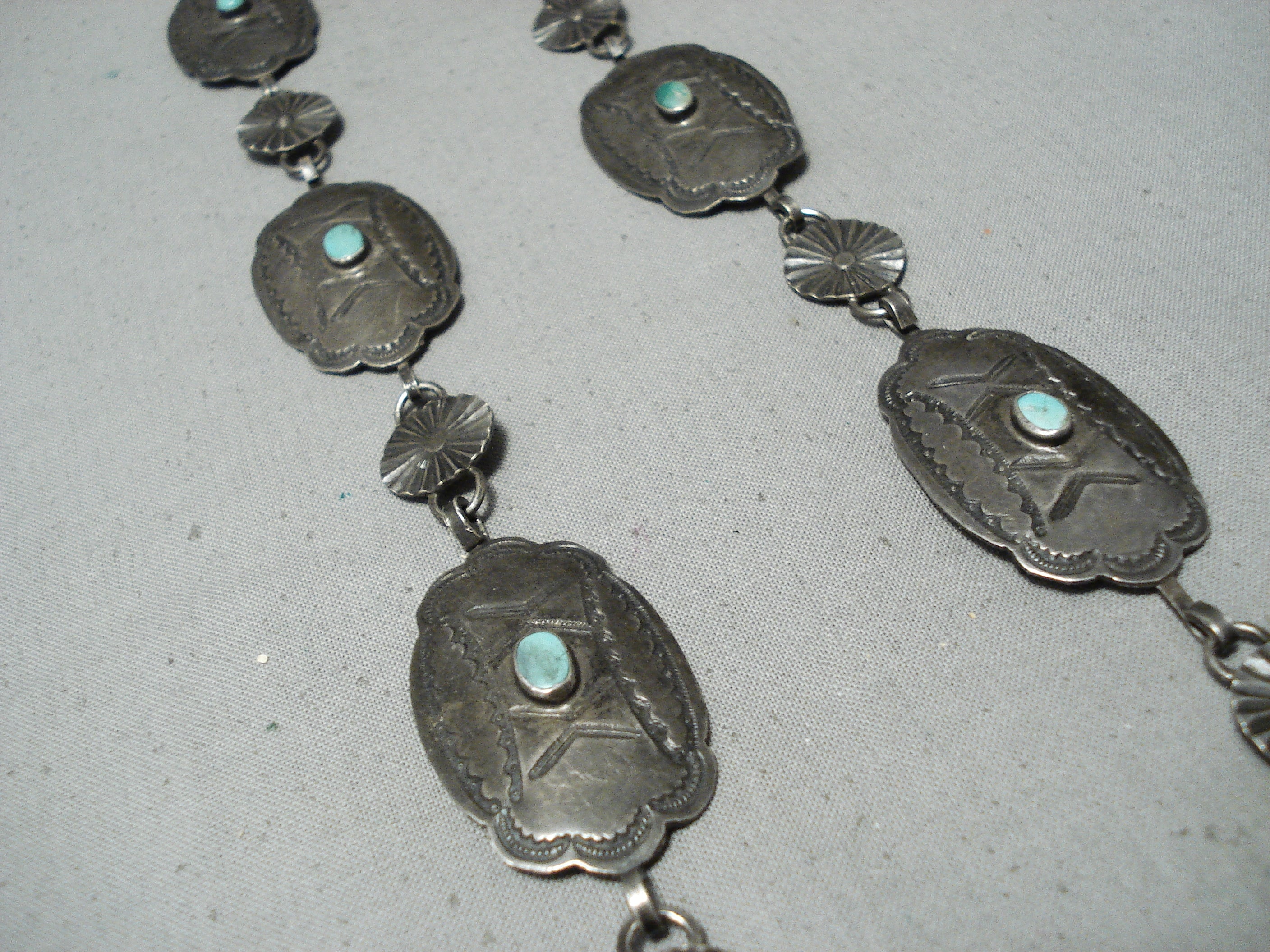 Vintage 1930s Navajo Native American Sterling Silver Concho Belt with Royston Turquoise - Authentic Old West Style for Western Fashion & Costume Accessories