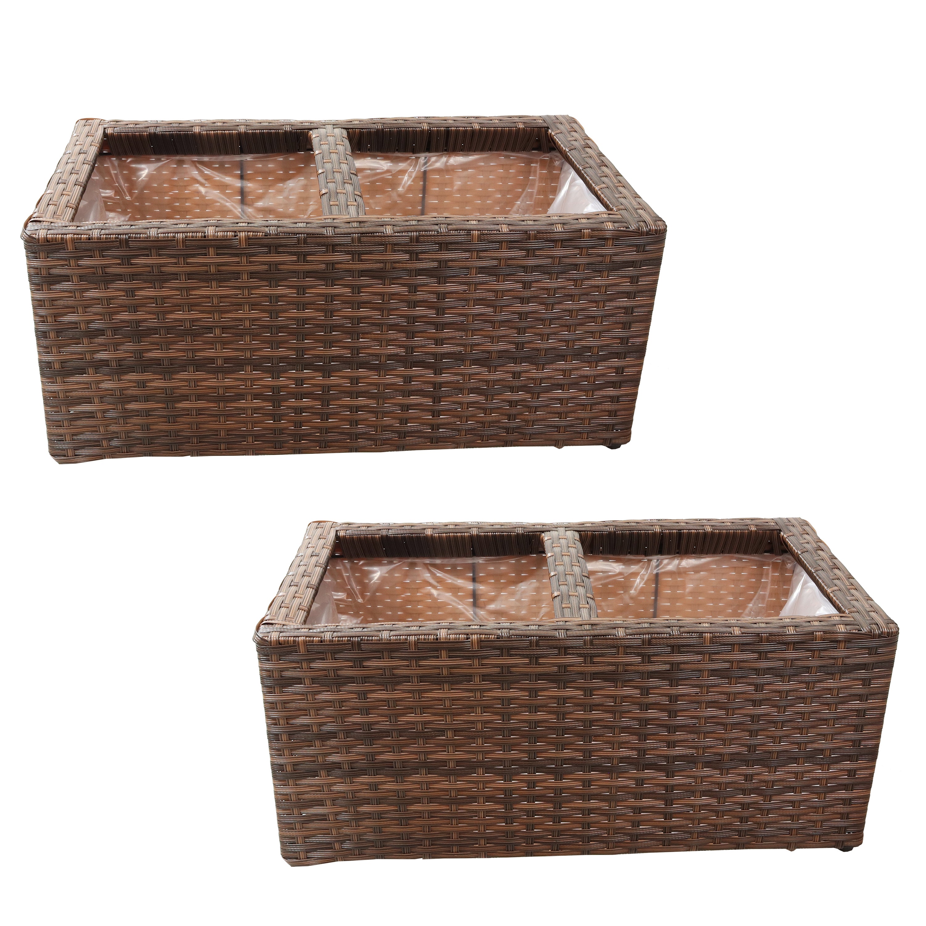 Sunnydaze 2-Piece Set of Modern Rectangle Indoor Planters - Durable Polyrattan Material for Home, Office & Garden Decor - Perfect for Living Room, Patio or Balcony Plants