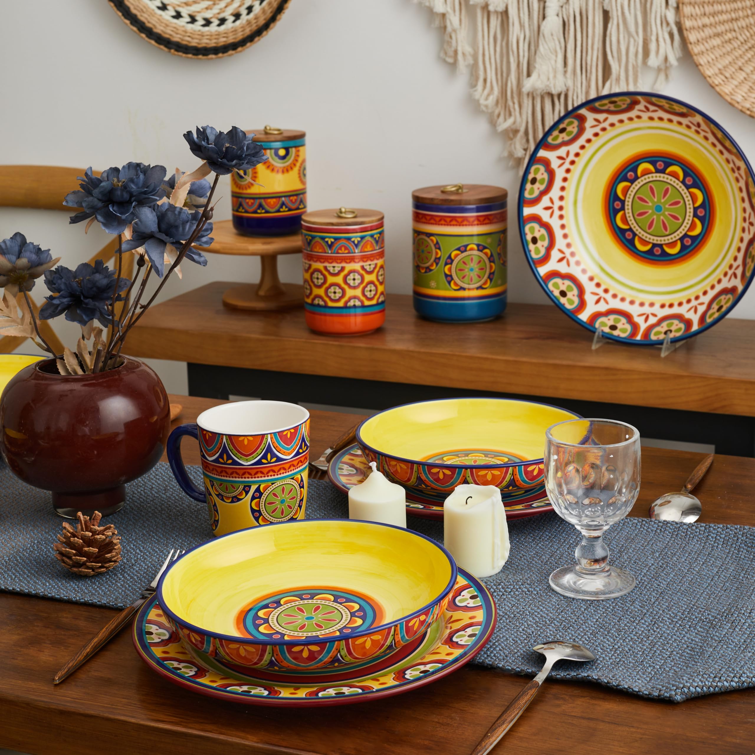 Bico Tunisian Ceramic Dinner Plates Set of 4 - 11 Inch Microwave & Dishwasher Safe Plates for Pasta, Salad, Main Course - Perfect for Family Dinners, Restaurants & Entertaining Guests