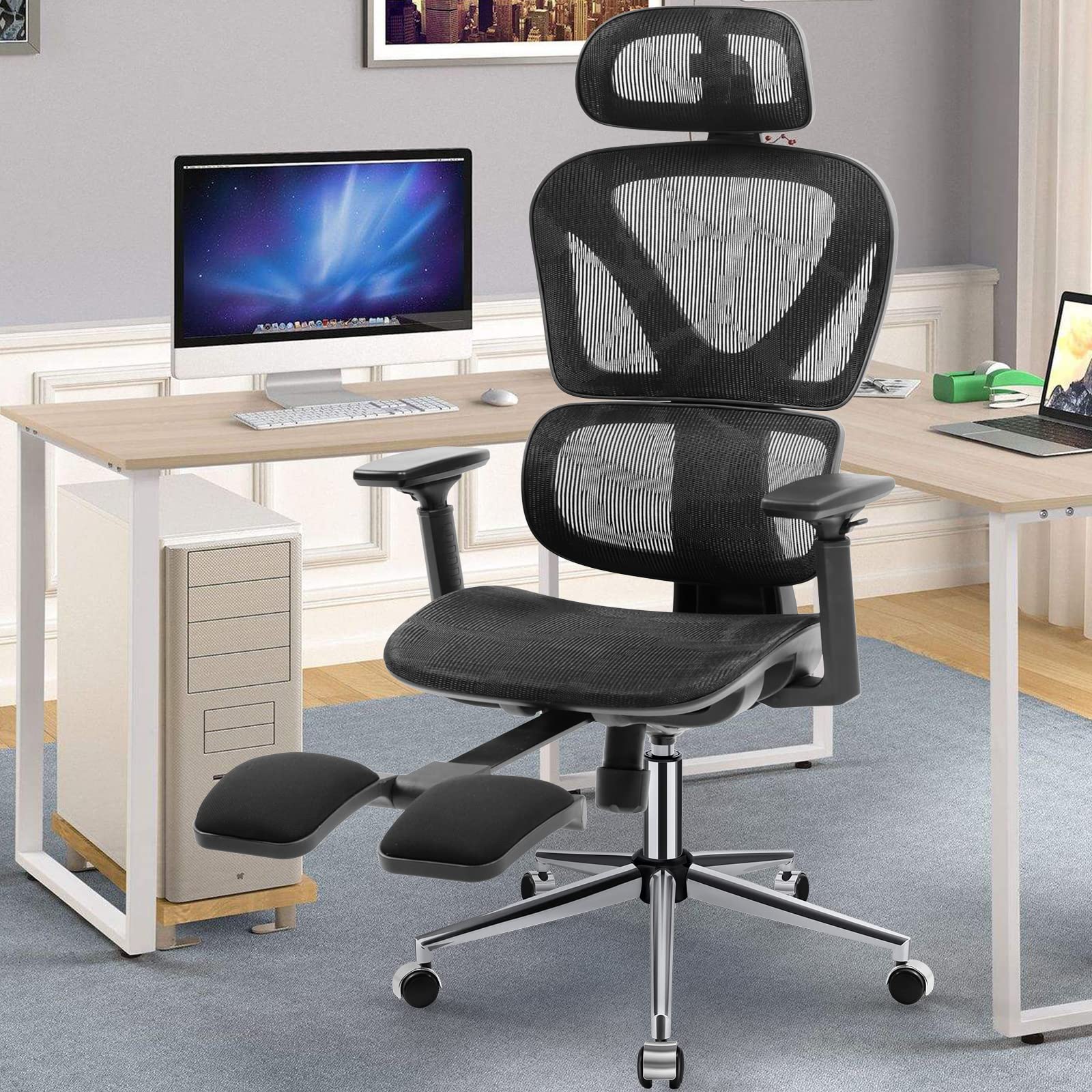 KERDOM Ergonomic Office Chair - High Back Mesh Desk Chair with Adjustable Headrest & 21D Armrests, Breathable Computer Task Chair for Home & Office, Executive Swivel Chair with Smooth Roller Blade Wheels - Perfect for Long Work Hours, Gaming & Home Office Setup