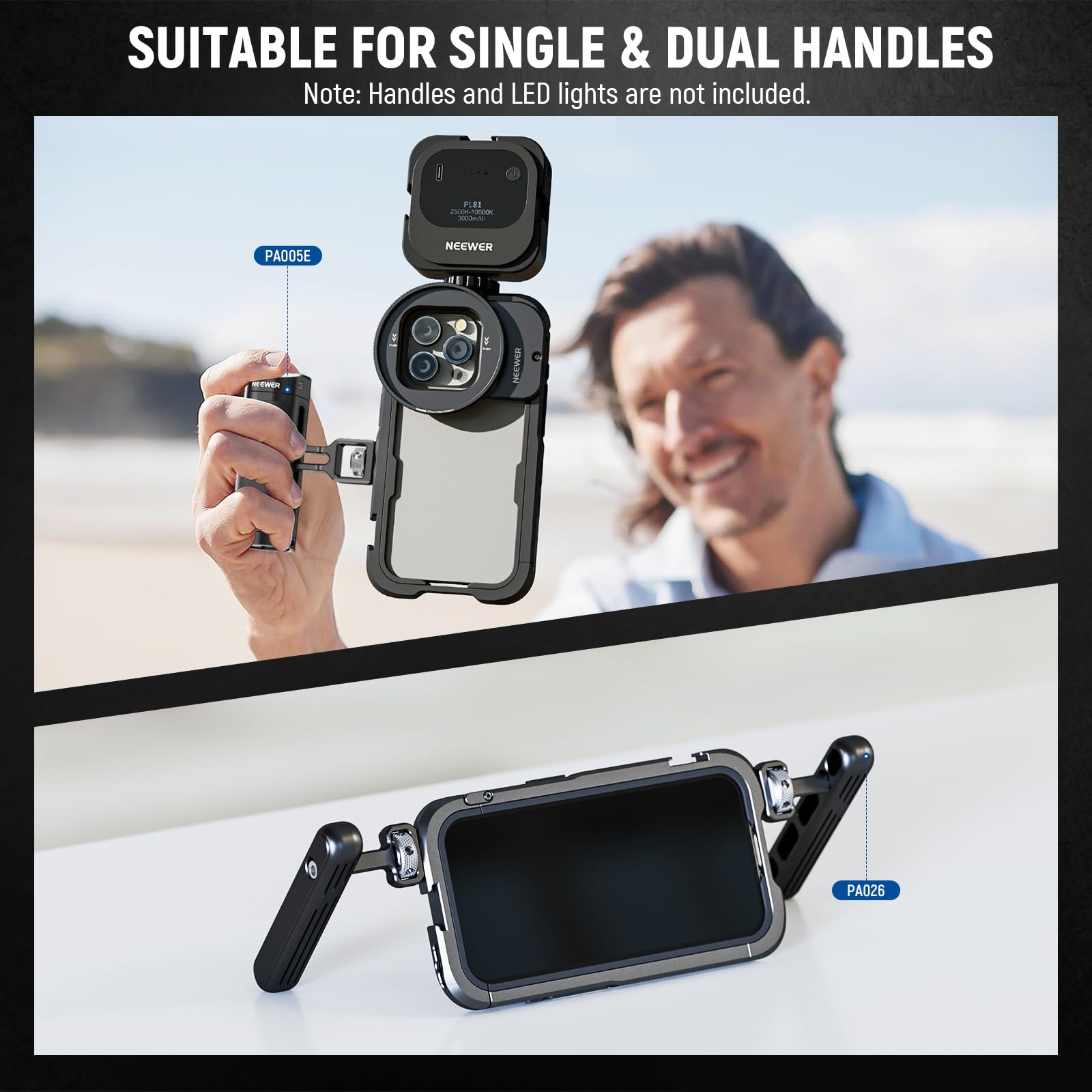 NEEWER 15 Pro Metal Phone Video Rig Stabilizer with 67mm Filter Adapter, 17mm Lens Backplane & Cold Shoe - Professional Smartphone Mount for TikTok, YouTube Videos, Vlogging & Film Making - Includes 1/4