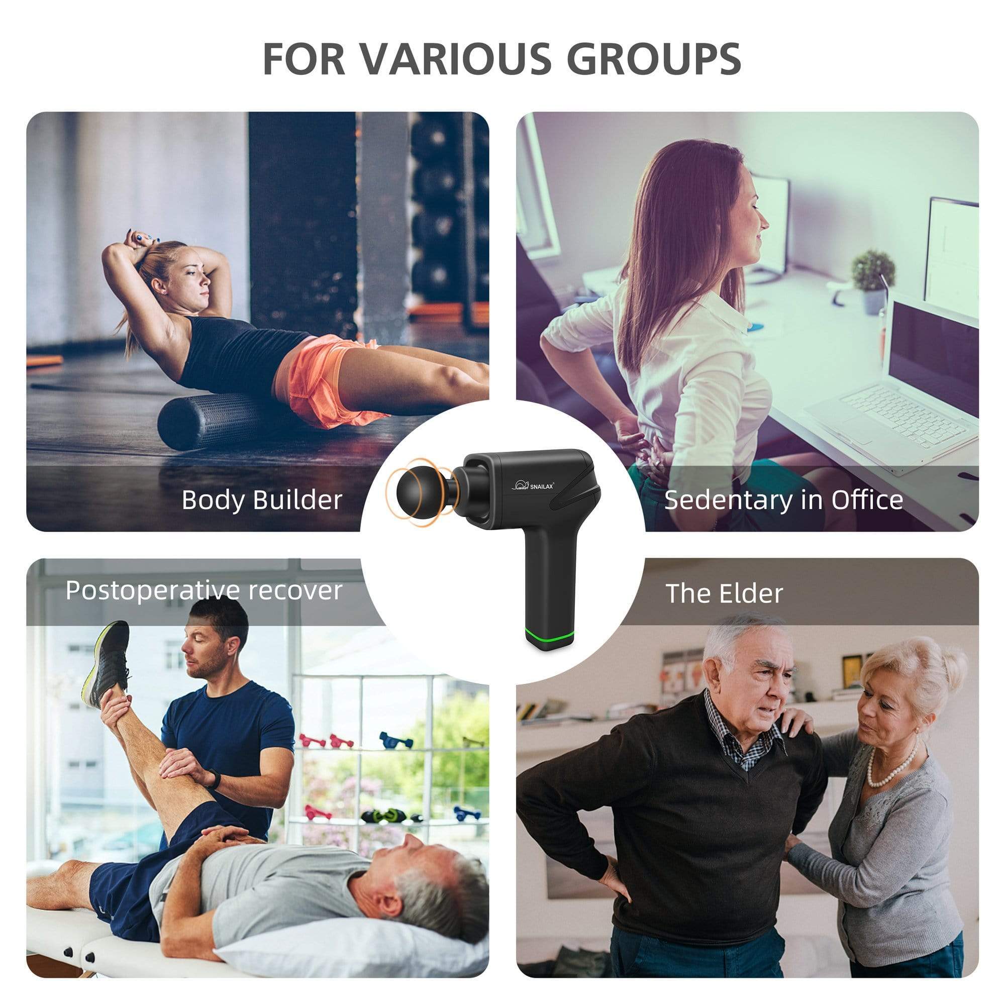Snailax Cordless Deep Tissue Massage Gun - Portable Percussion Therapy Device for Muscle Pain Relief, Recovery & Relaxation - Perfect for Athletes, Gym Workouts & Home Use