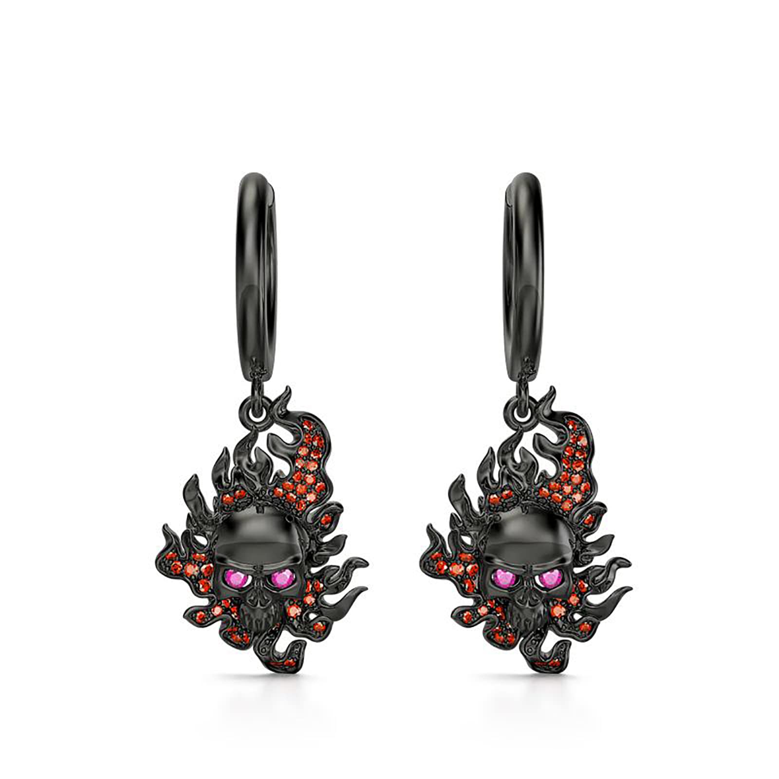 Jeulia Nightmare Stud Earrings for Women & Men - 925 Sterling Silver Gothic Skeleton Drop Hoop Earrings with Black Diamond Punk Jewelry | Perfect for Halloween, Christmas, Birthday Gifts | Great for Gothic Fashion, Punk Style & Romantic Occasions