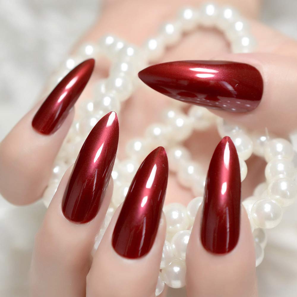 **Sexy Red Press on Nails Extra Long Stiletto - 24PCS Fake Nails with Gel Shine for Women, Halloween Party, Bridal, Prom & Special Occasions**
