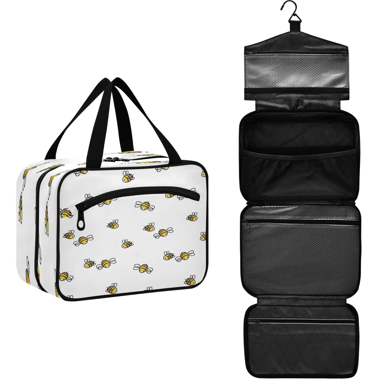 Portable Hanging Toiletry Bag - Large Waterproof Cosmetic Organizer for Women & Girls | Cute Honey Bee Design | Perfect for Travel, Gym, Camping & Daily Makeup Storage
