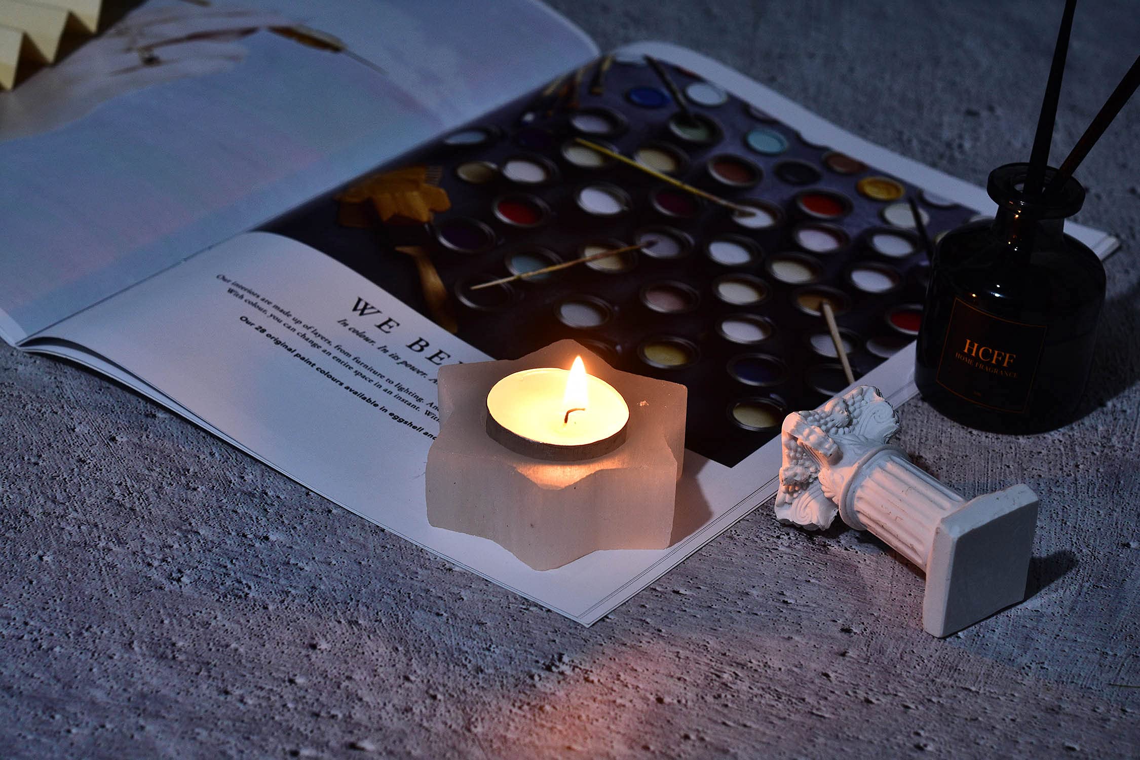 AMOYSTONE Selenite Tealight Holders - 2PC Star Shaped Crystal Candle Holders for Decorative Home & Meditation, 3
