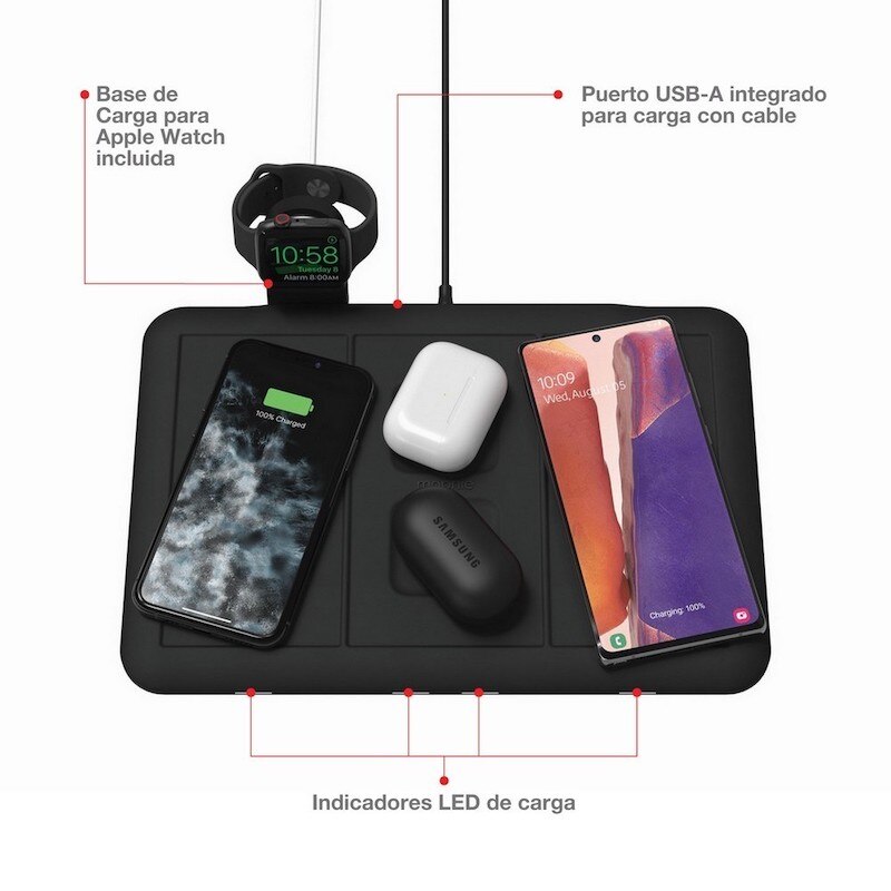 Mophie 4-in-1 Wireless Charging Station 10W Fast Charge - Black | Wireless Charger for iPhone, Android, AirPods & Apple Watch | Perfect for Home, Office & Nightstand