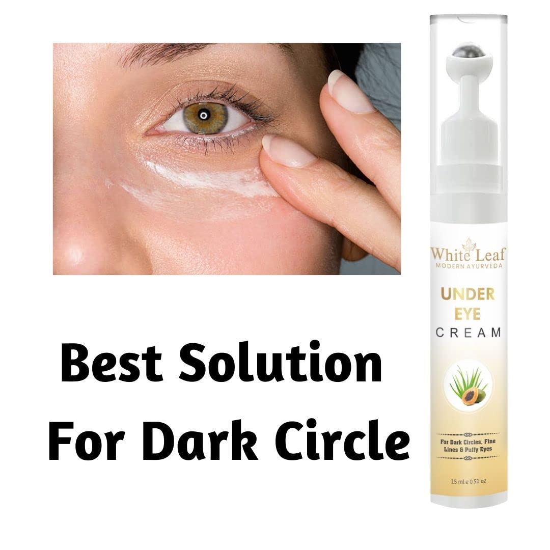 White Leaf Natural Sun Under Eye Cream 15ML with Metallic Roller Ball | Dark Circle & Puffiness Reducer | All Skin Types | Perfect for Morning Routine & Travel Skincare