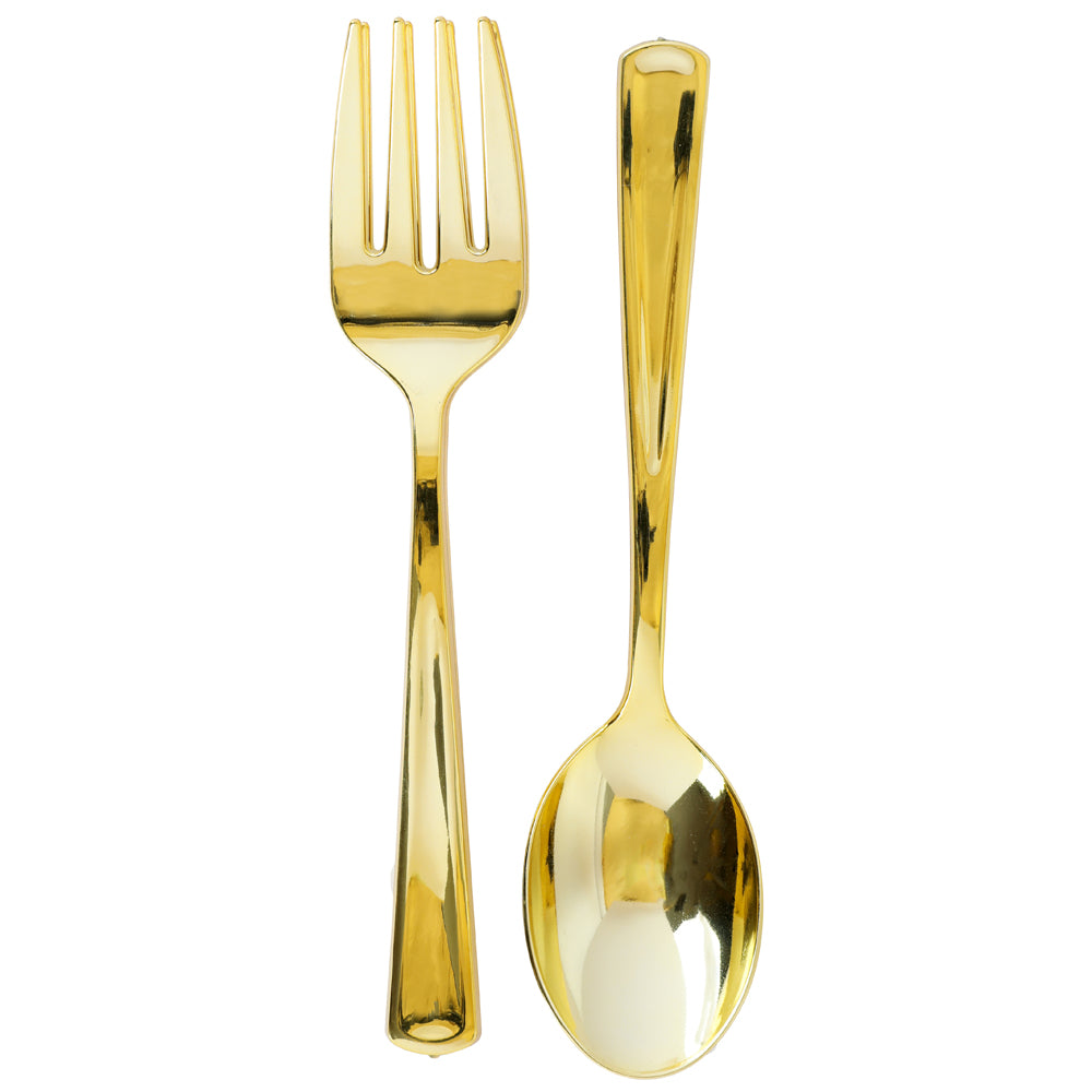 Premium Gold-Plated Serving Spoons and Forks Set - 2 Pieces Each | Elegant Tableware for Dinner Parties, Weddings & Special Occasions