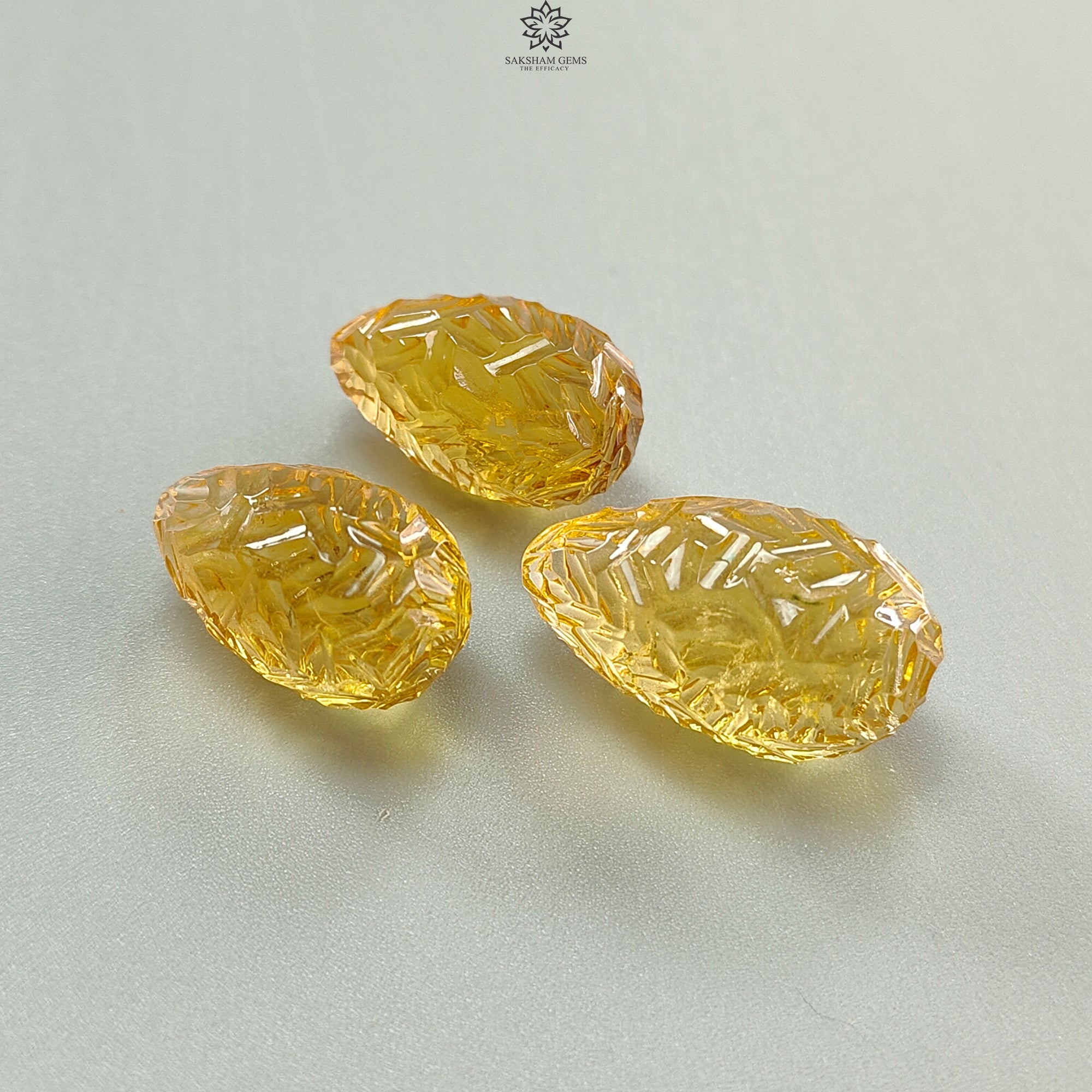 Natural Untreated Yellow Citrine Gemstone Carving - 89.00cts Hand Carved Teardrop Shape (22mm-26mm, 3pcs Set) November Birthstone for Jewelry Making, Healing Crystals & Spiritual Gifts