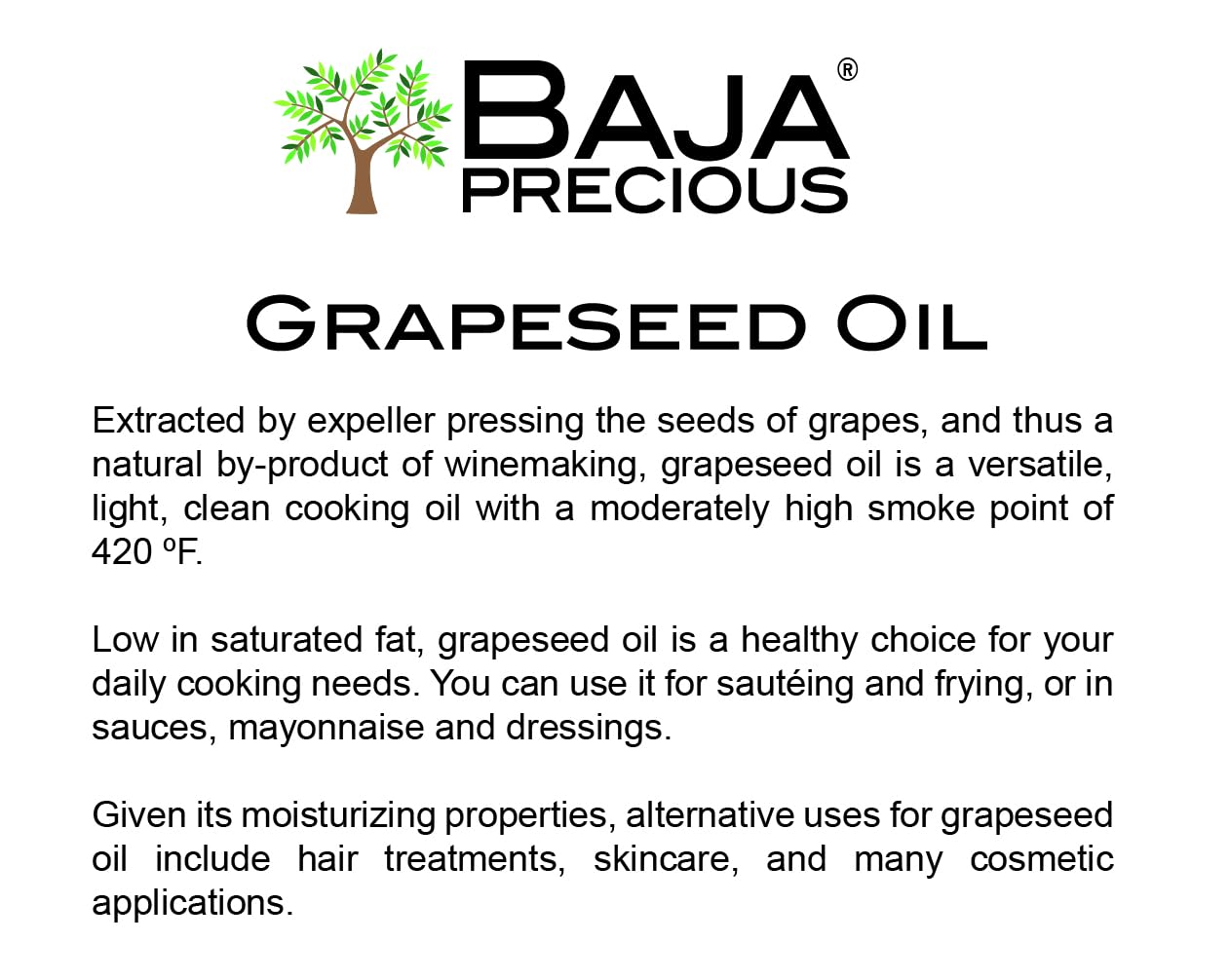 Baja Precious Grapeseed Oil - 100% Pure, Cold Pressed, Non-GMO - 4 Pack (1 Gallon Each) for Cooking, Baking, Skincare & Hair Care