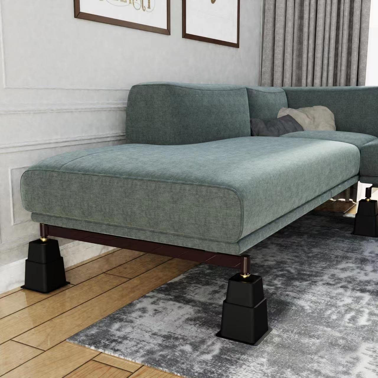 3, 5 or 8 Inch Heavy Duty Stackable Bed Risers - 3375 LBS Capacity for Lifting Beds, Sofas & Furniture (Set of 9, Black) - Perfect for Dorm Rooms, Small Spaces & Storage Organization