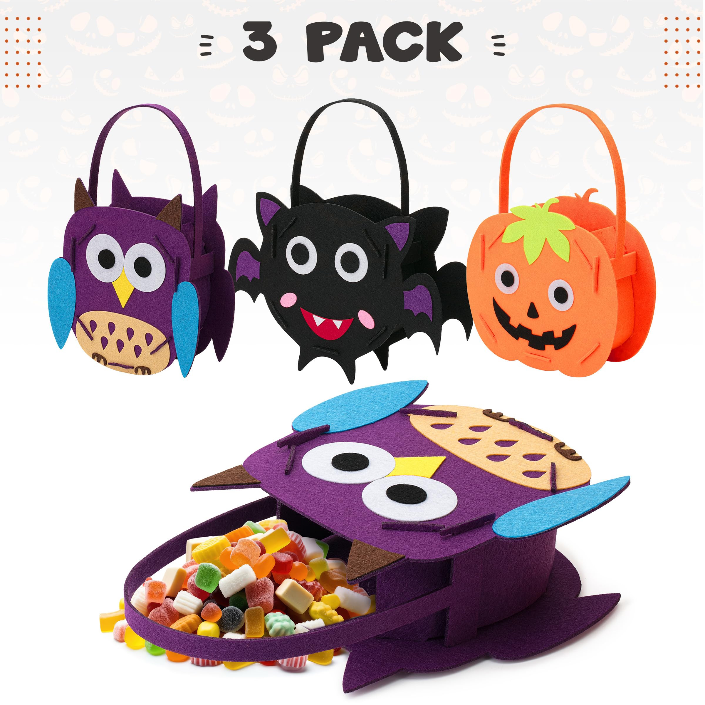 Mr. Pen Mini Felt Goody Bags - 3 Pack Halloween Candy Treat Bags for Kids Party Favors, Classroom Rewards & Trick or Treating
