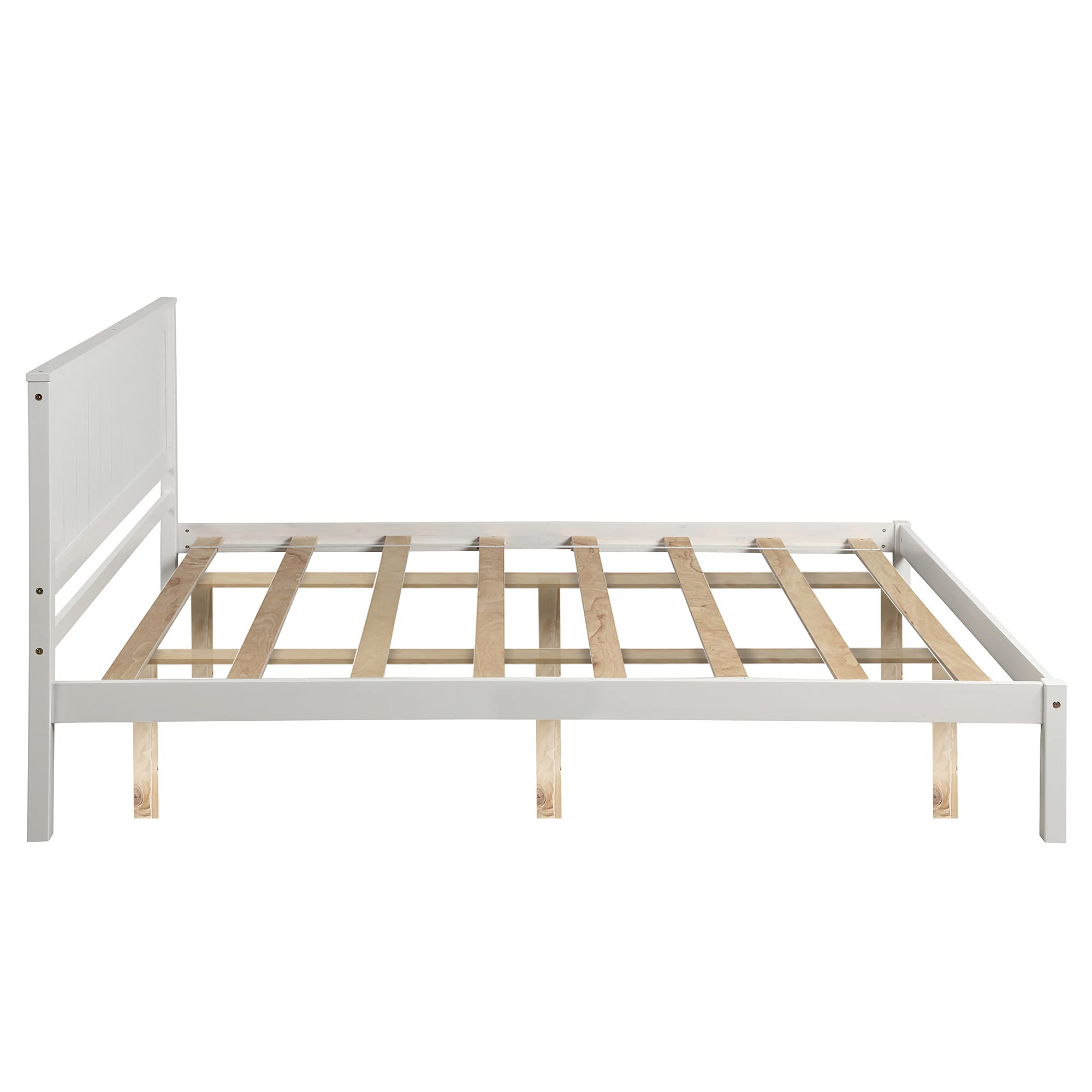 JULYFOX Queen Platform Bed Frame - White Wood Headboard, 400lb Capacity for Bedroom