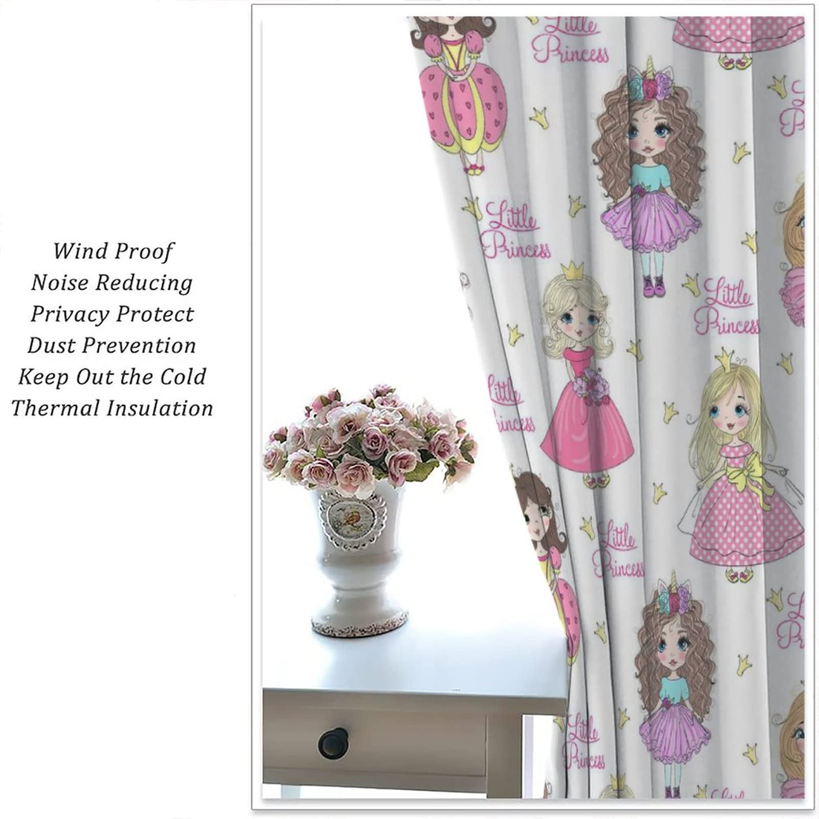 Cute Unicorn Cartoon Curtains for Girls - Princess Themed Kids Room Decor, 2 Panel Set 42x45 Inches - Perfect for Bedroom, Nursery & Playroom Decorations