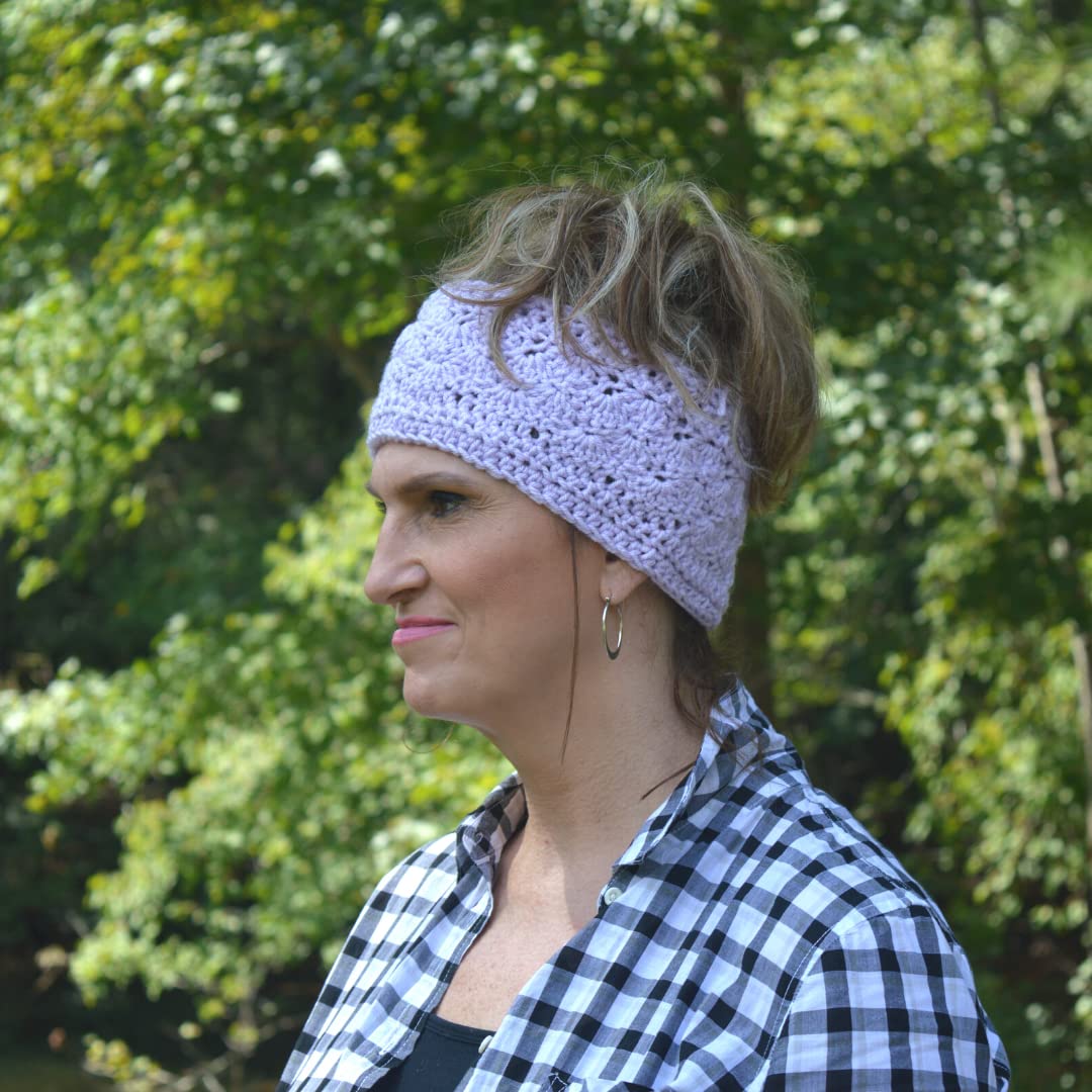 Crochet Ear Warmer Headband for Women - Soft Stretch Handmade Winter Accessory in Orchid Lavender - Perfect for Skiing, Running & Outdoor Activities