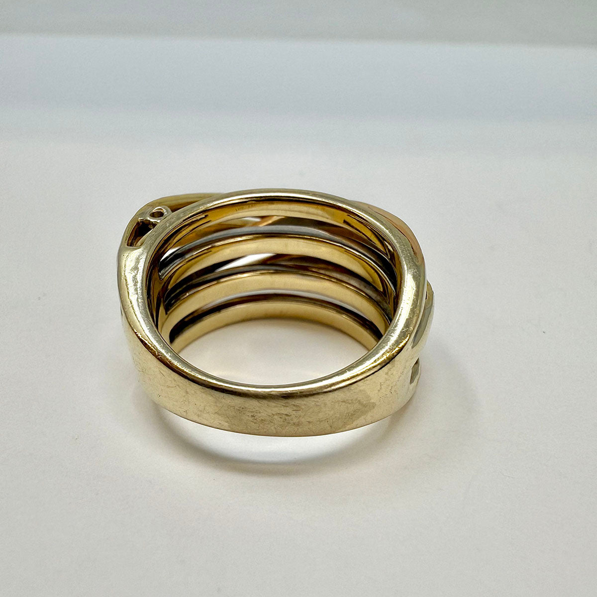 18K White, Yellow & Rose Gold Diamond Crossover Ring - 7-Channel Design for Engagement, Wedding & Anniversary Gifts | Elegant Jewelry for Women