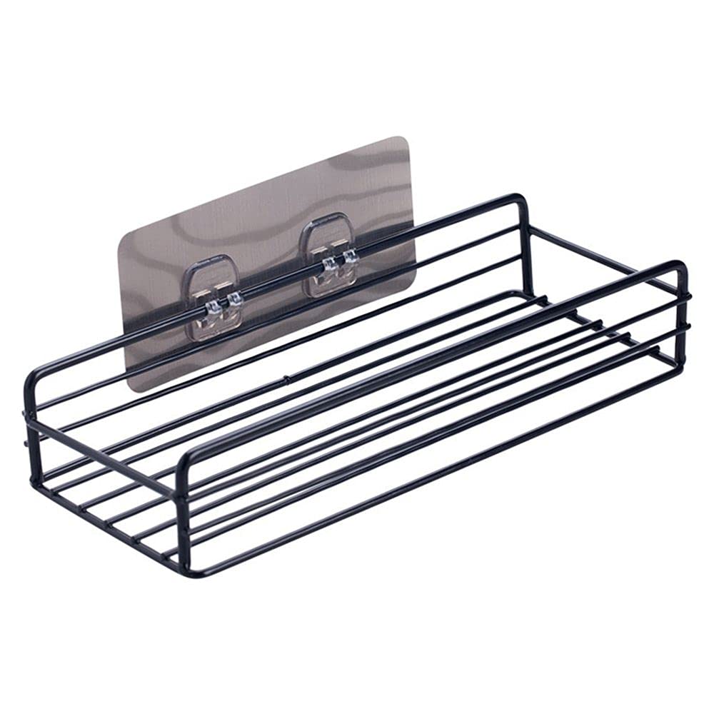 Wall Mounted Bathroom Shelves - Floating Shelf Shower Organizer with Hanging Basket for Shampoo, Soap & Toiletries | Rustproof Black Bathroom Storage for WC, Kitchen Spice Rack (No Hook) | Perfect for Small Space Organization in Showers, Vanities & Pantries