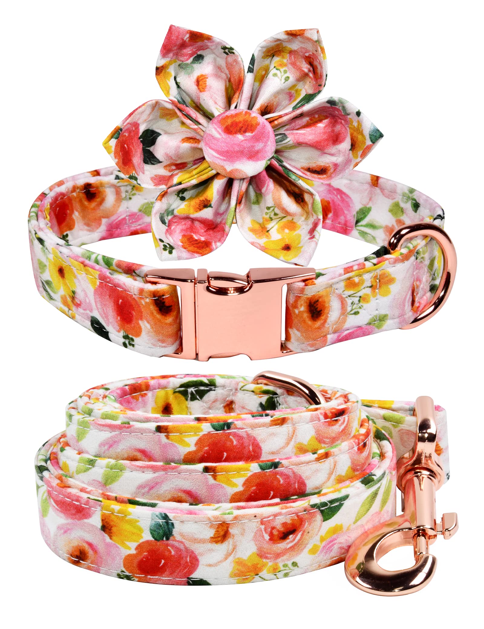 Pink & Yellow Watercolor Floral Dog Collar with Detachable Flower - Adjustable Pet Collar for Small, Medium & Large Dogs (14-23 inch) - Perfect for Daily Walks, Pet Photos & Special Occasions