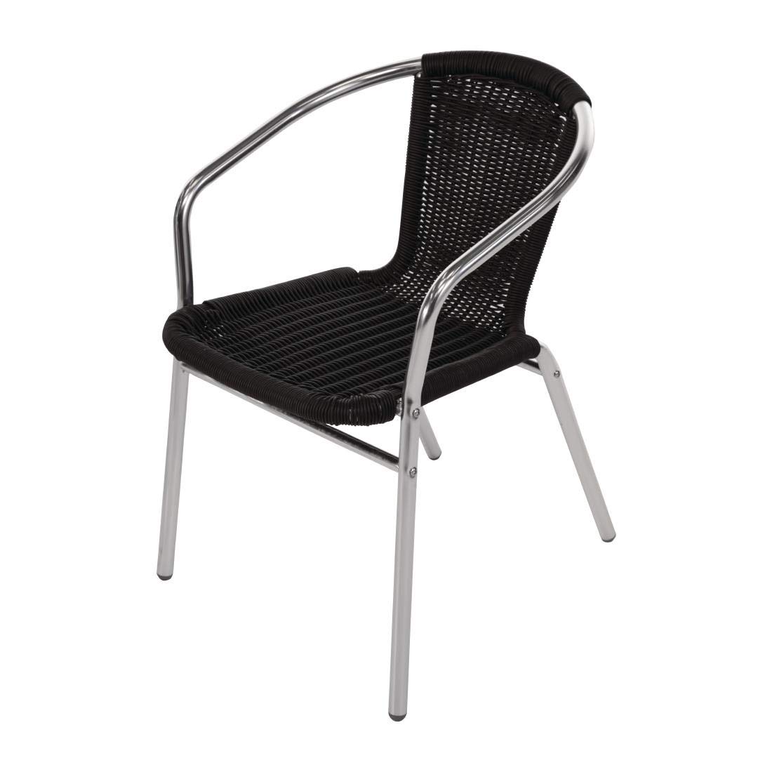 4-Piece Black Aluminum and Wicker Outdoor Patio Chairs Set (735x530x850mm) - Durable Garden, Poolside & Backyard Furniture for Relaxing