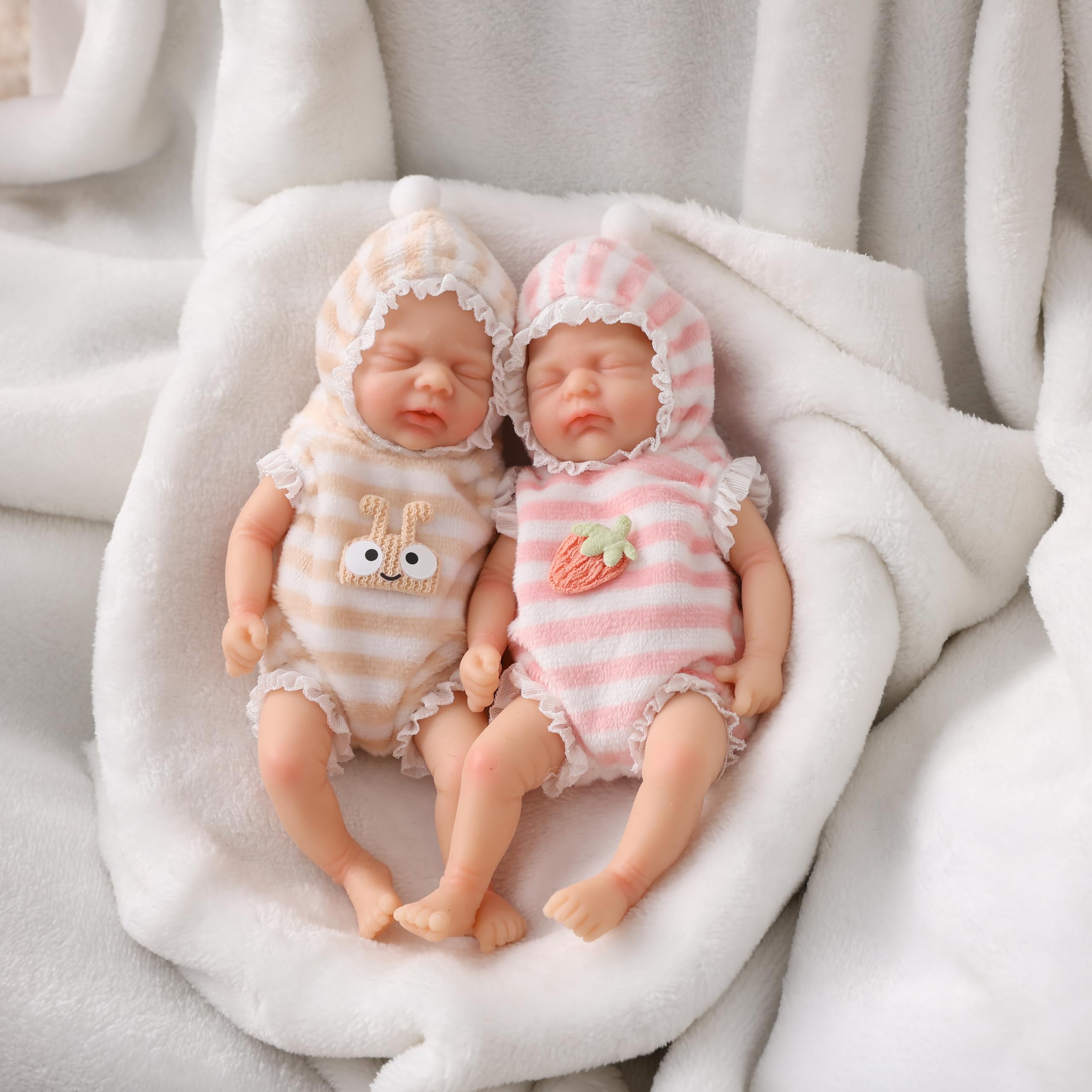 7 Inch Mini Realistic Silicone Reborn Baby Doll Twins - Handmade Full Body Stress Relief Newborn Dolls for Collectors, Gift Giving & Therapy Use