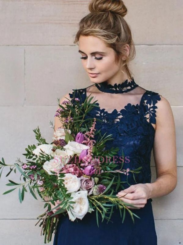 Elegant Royal Blue High Neck Bridesmaid Dress with V-Neck & Spaghetti Straps - Perfect for Weddings, Formal Events & Special Occasions
